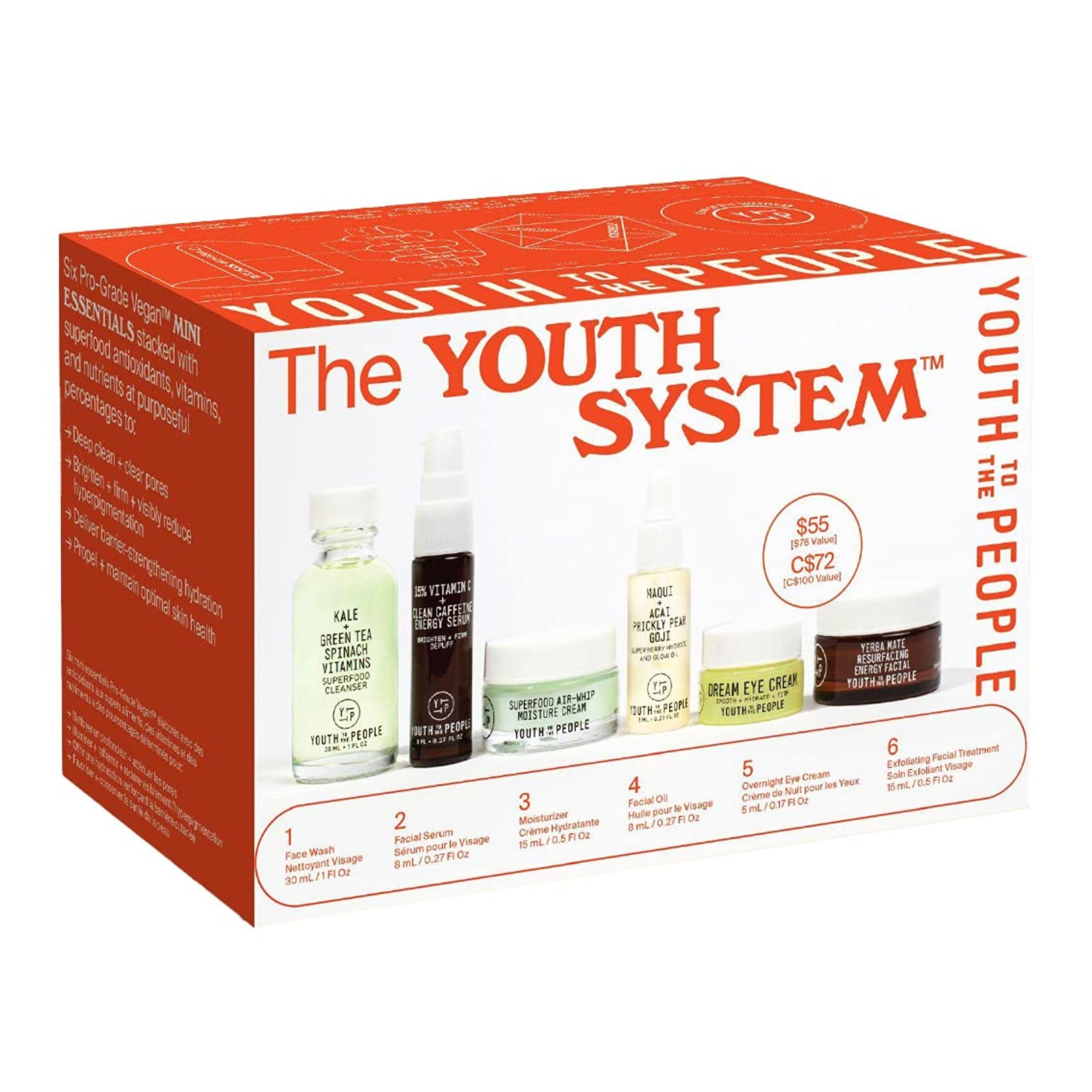 Youth To The People Youth System Set, 6-Pc Superfood Antioxidant Skincare Giftset, Mini Travel Cleanser, Dewy Face Oil, Hydratin