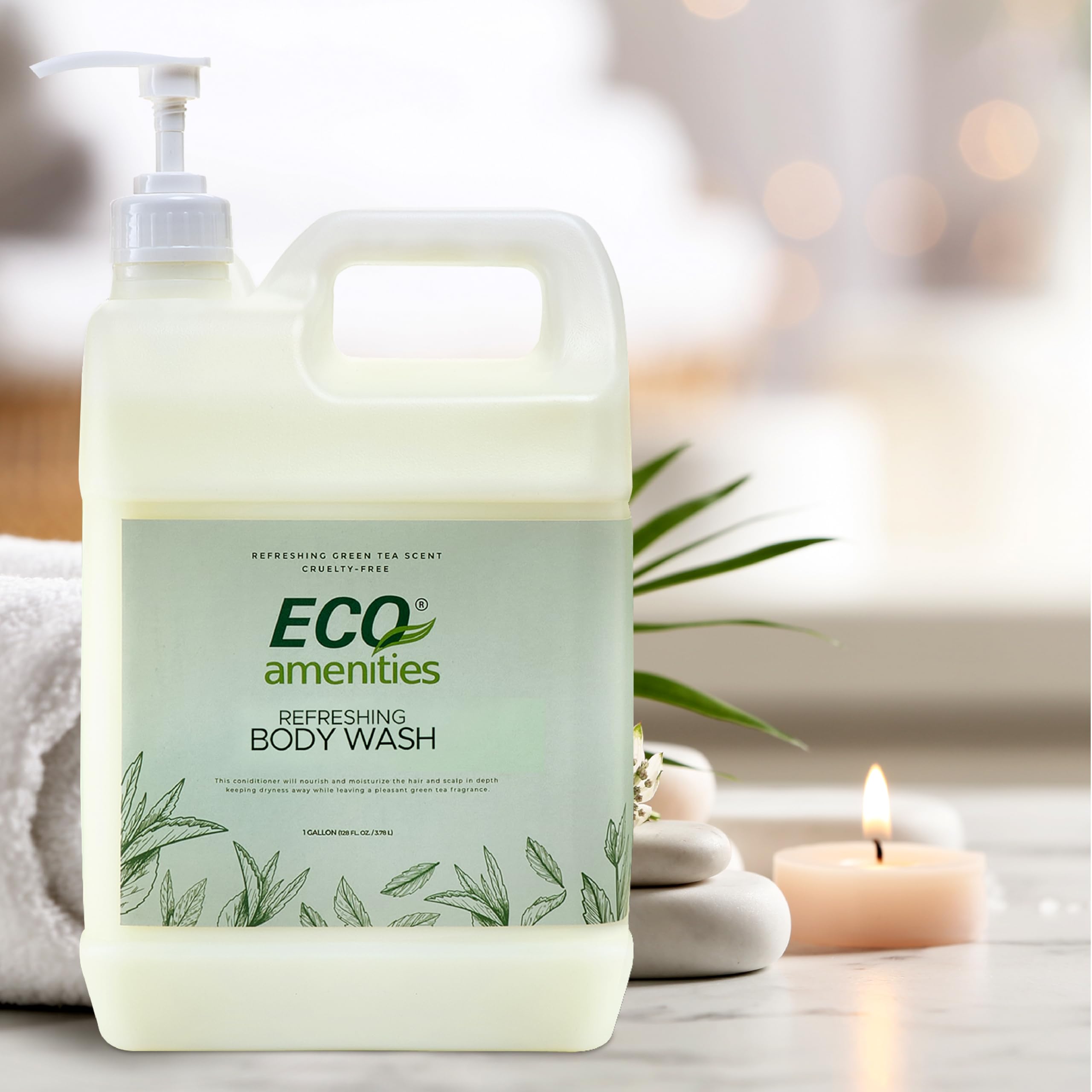 ECO amenities - Pack of 4 Rectangular 1 Gallon Refill - Hand and Body Wash (Green Tea, 4-Pack, 1 Gallon Each)