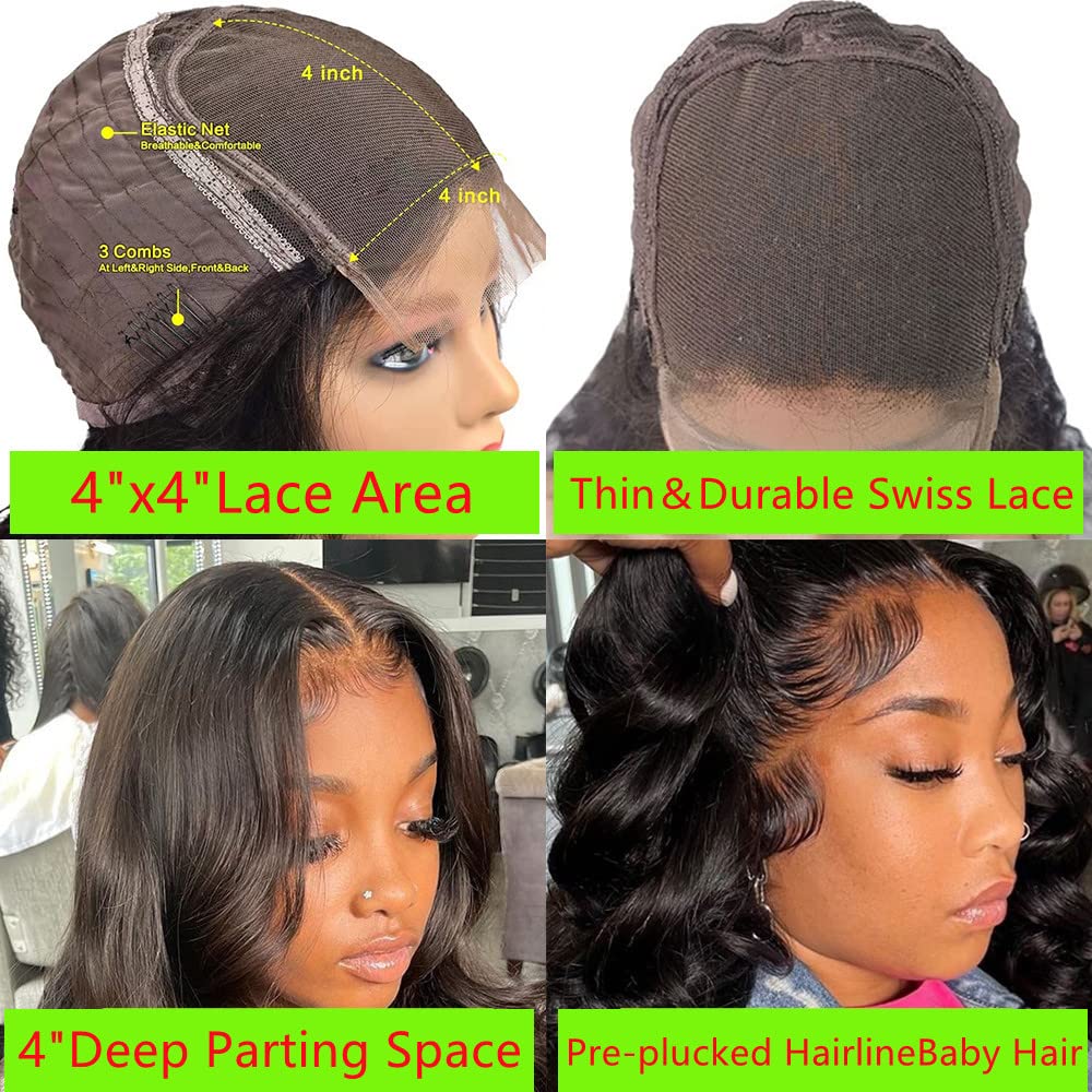 STOGEDEST Wear And Go Glueless Wig, 4x4 Closure Wigs Human Hair 18 Inch Body Wave Lace Front Wigs Human Hair, Glueless Wigs Huma