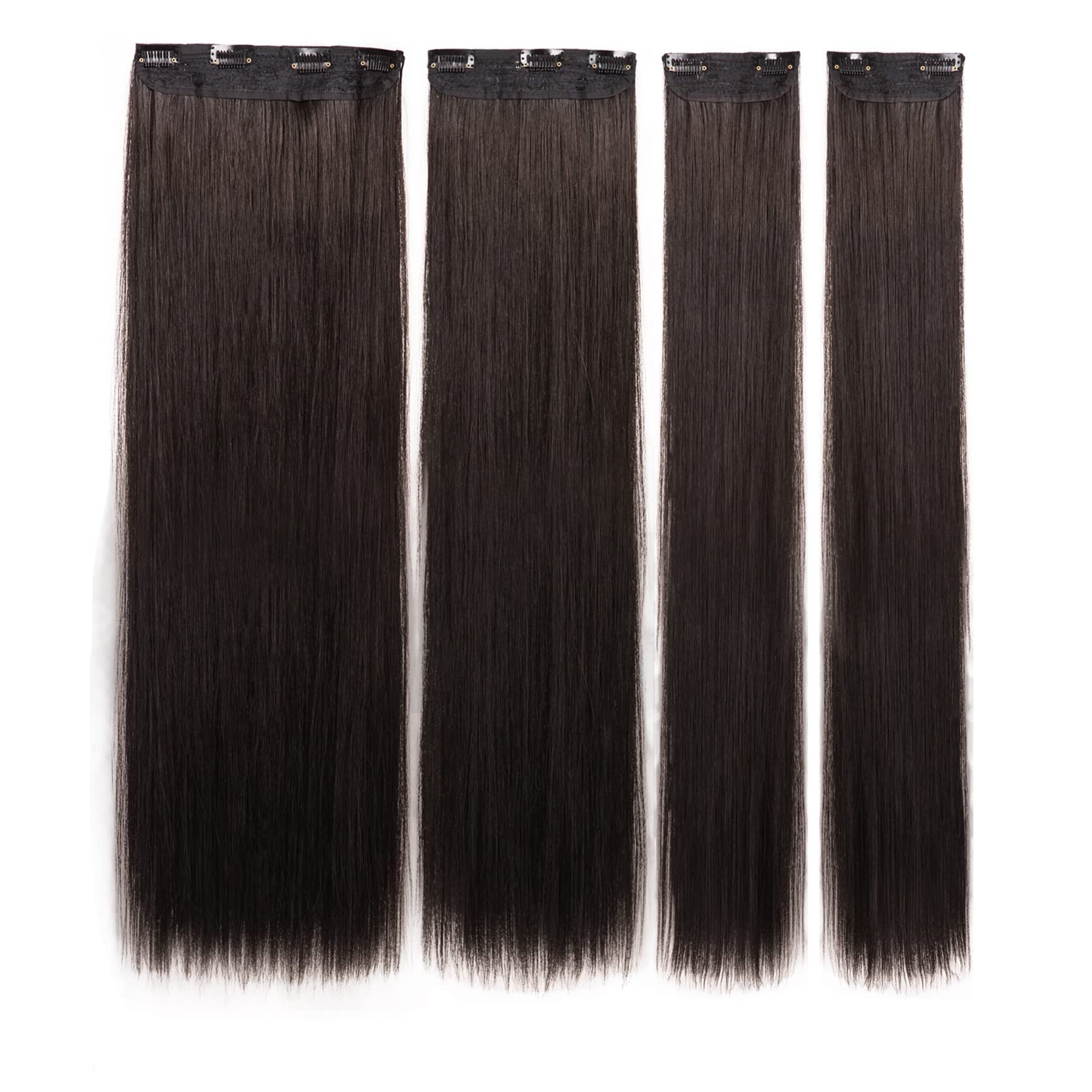 Docute Natural Black Clip In Hair Extensions Black Women 4 Pieces, Full Head Long Straight Hair Extensions Clip Ins Double Weft