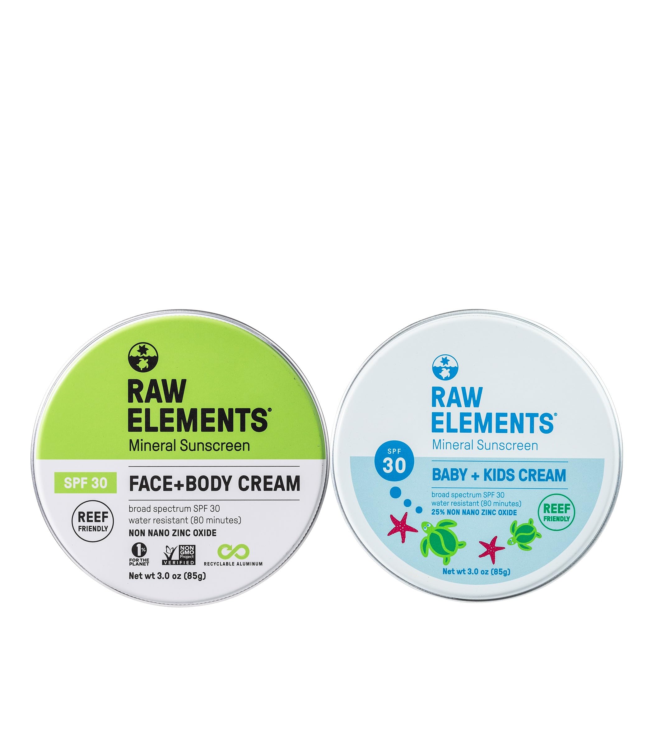 Raw Elements Baby & Kids SPF 30 Organic Sunscreen Tin, Non-Nano Zinc Oxide, Reef-Safe, Cruelty-Free, Gluten & Nut Free, W/Face a