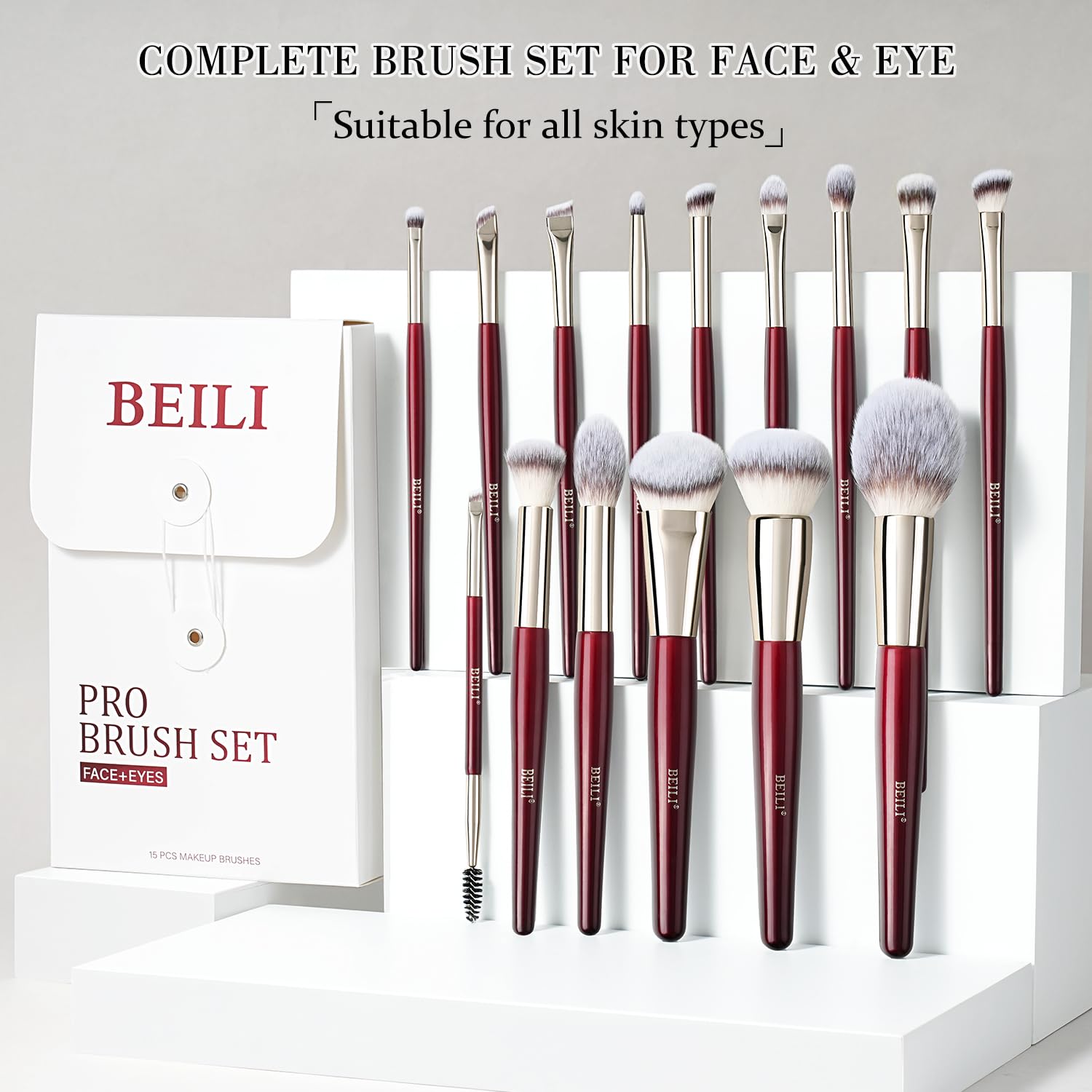 Beili Makeup Brush Set 15Pcs Professional Contoured Foundation Brush Premium Synthetic Makeup Brushes For Liquid, Cream & Powder