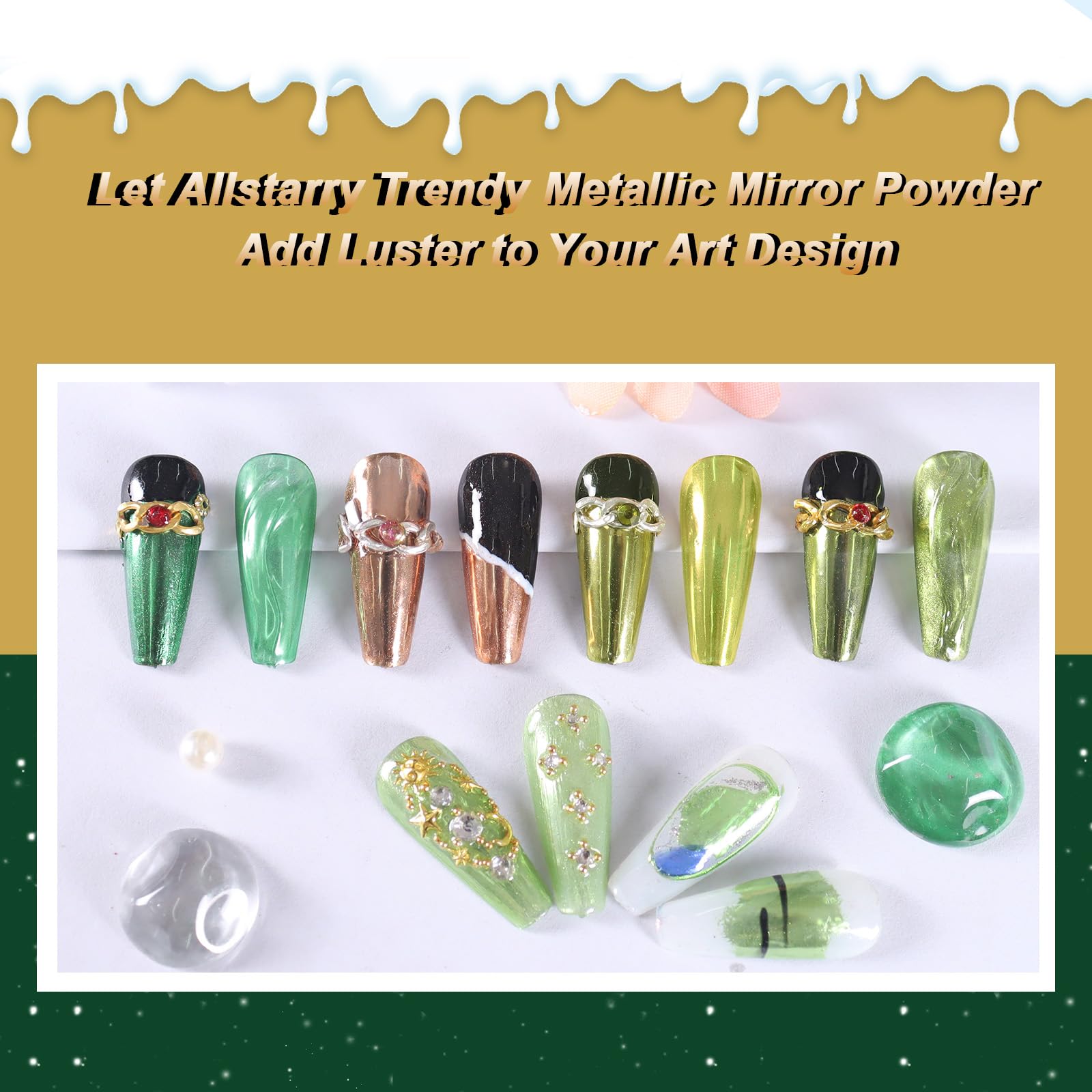 Allstarry Chrome Nail Powder, 4 Colors Mirror Effect Metallic Pigment Manicure Holographic Glitter Dust Kit For Gel Polish Nail