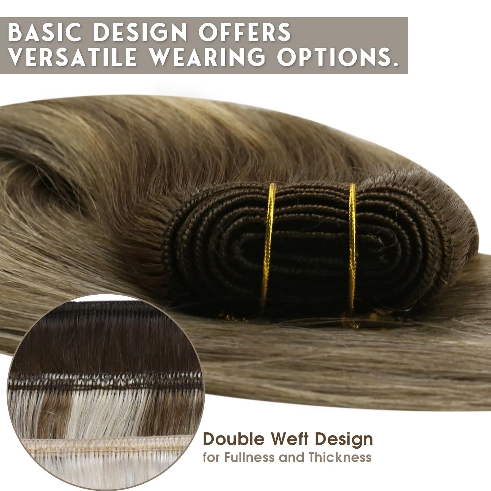 Sunny 24Inch Human Hair Weft Extensions Balayage Sew In Real Human Hair Extensions Ombre Dark Brown To Light Brown Blonde Weft H