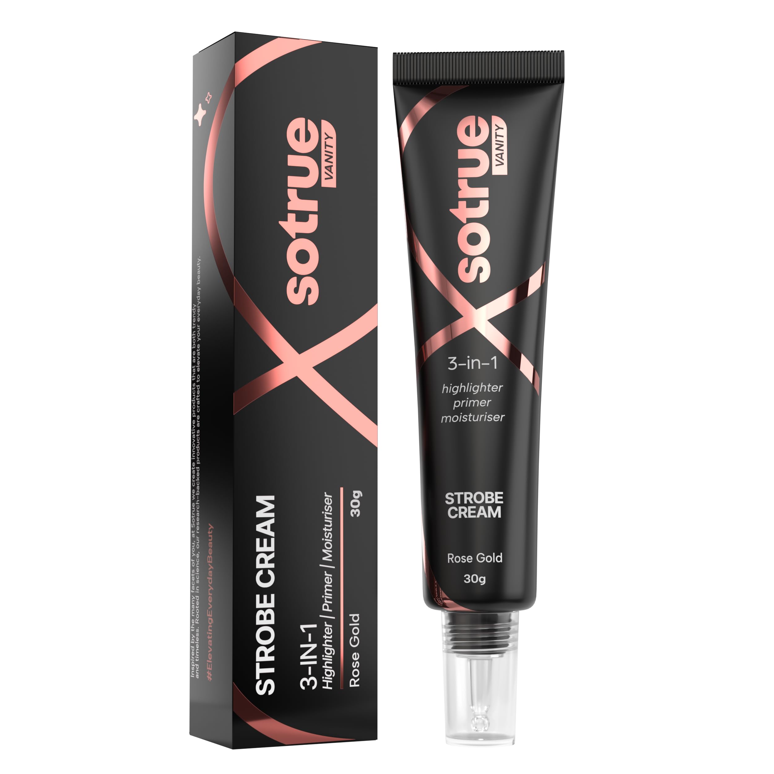Sotrue Strobe Cream Rose Gold For Face Radiance, Multipurpose Strobe Cream, Dewy Glazed Instant Glow, Highlighter For Face, Boos