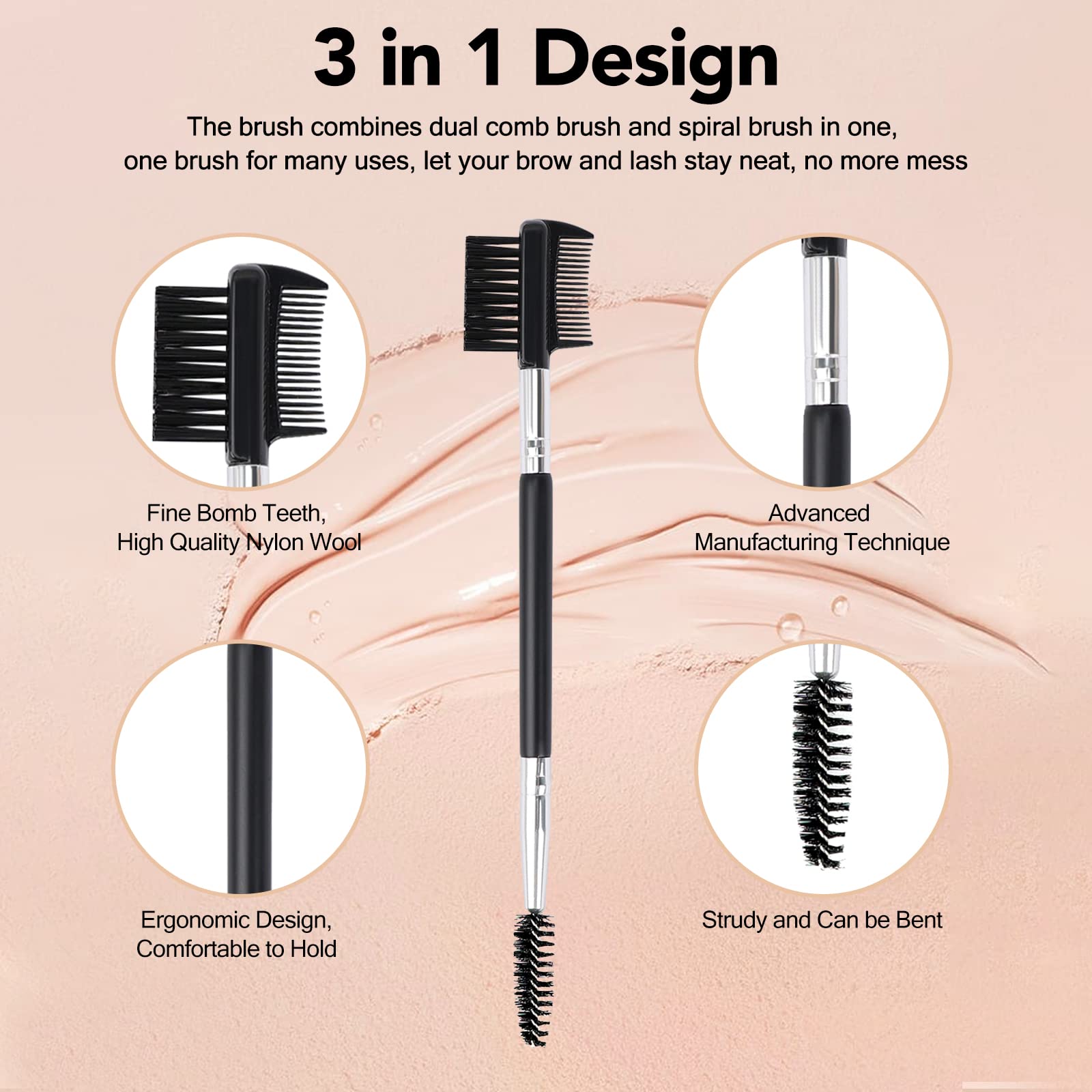 3 Head Eyebrow Eyelash Shaper Eyelash Comb Double Head Brush Makeup Grooming Tool cosmetic with 3 Different Spoolie Brushes for