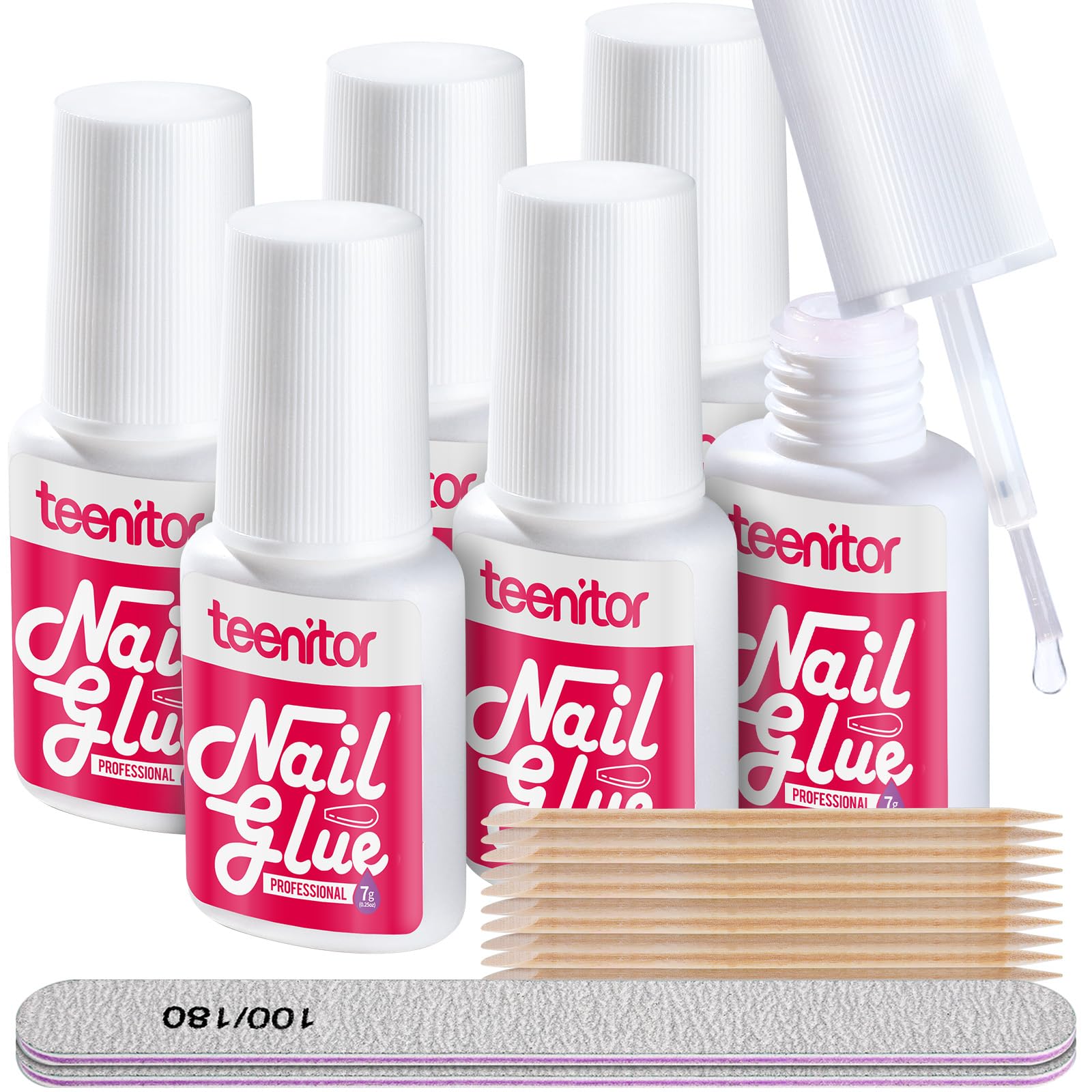 Teenitor Nail Glue Strong, 42ml Professional Nail Glue for Press Ons Brush on Nail Glue for Acrylic Nails, Nail Bond Glue with N