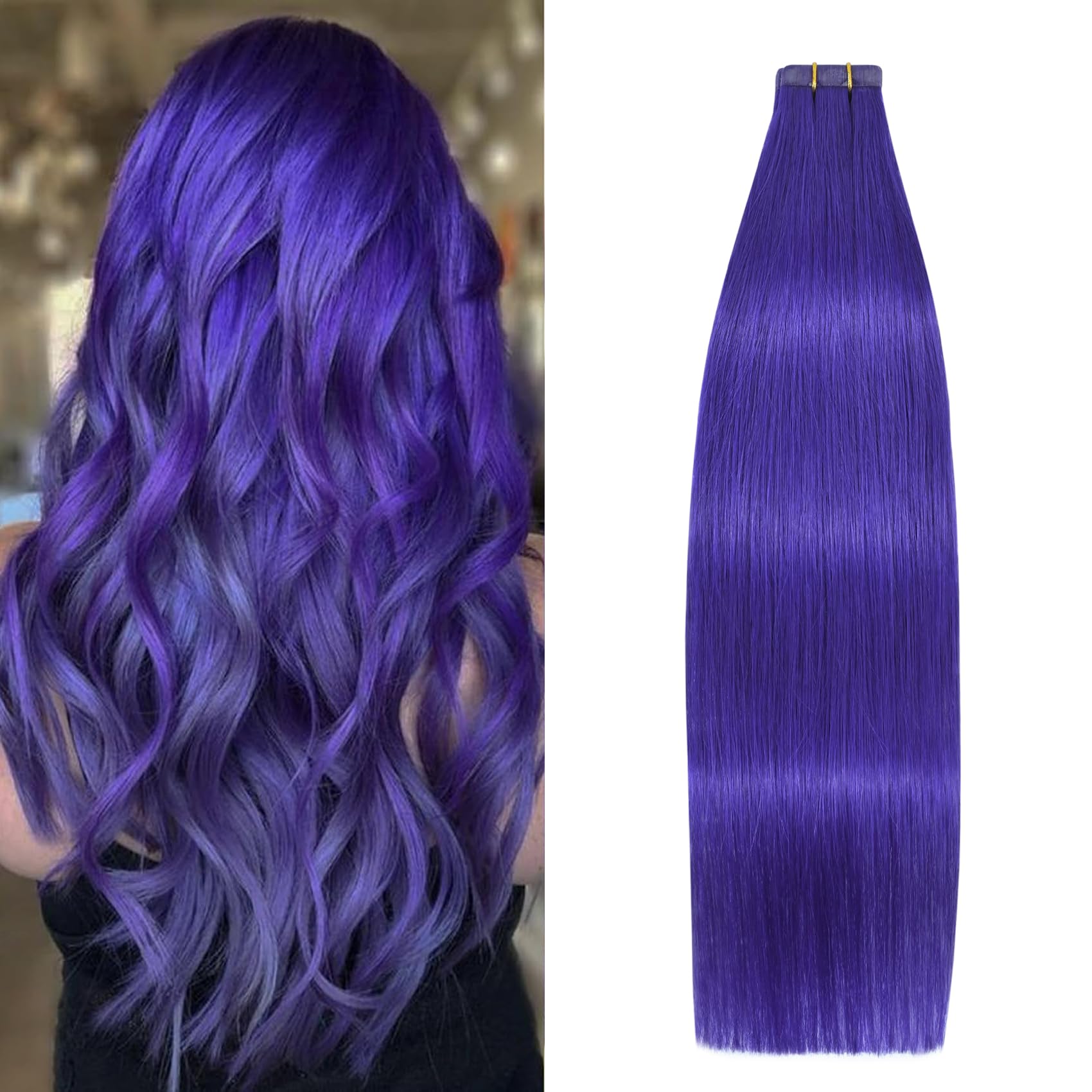 Purple Tape in Hair Extensions Human Hair Extensions Silky Straight100% Remy Purple Pack Human Hair for Women 20 Pcs/Package(22I