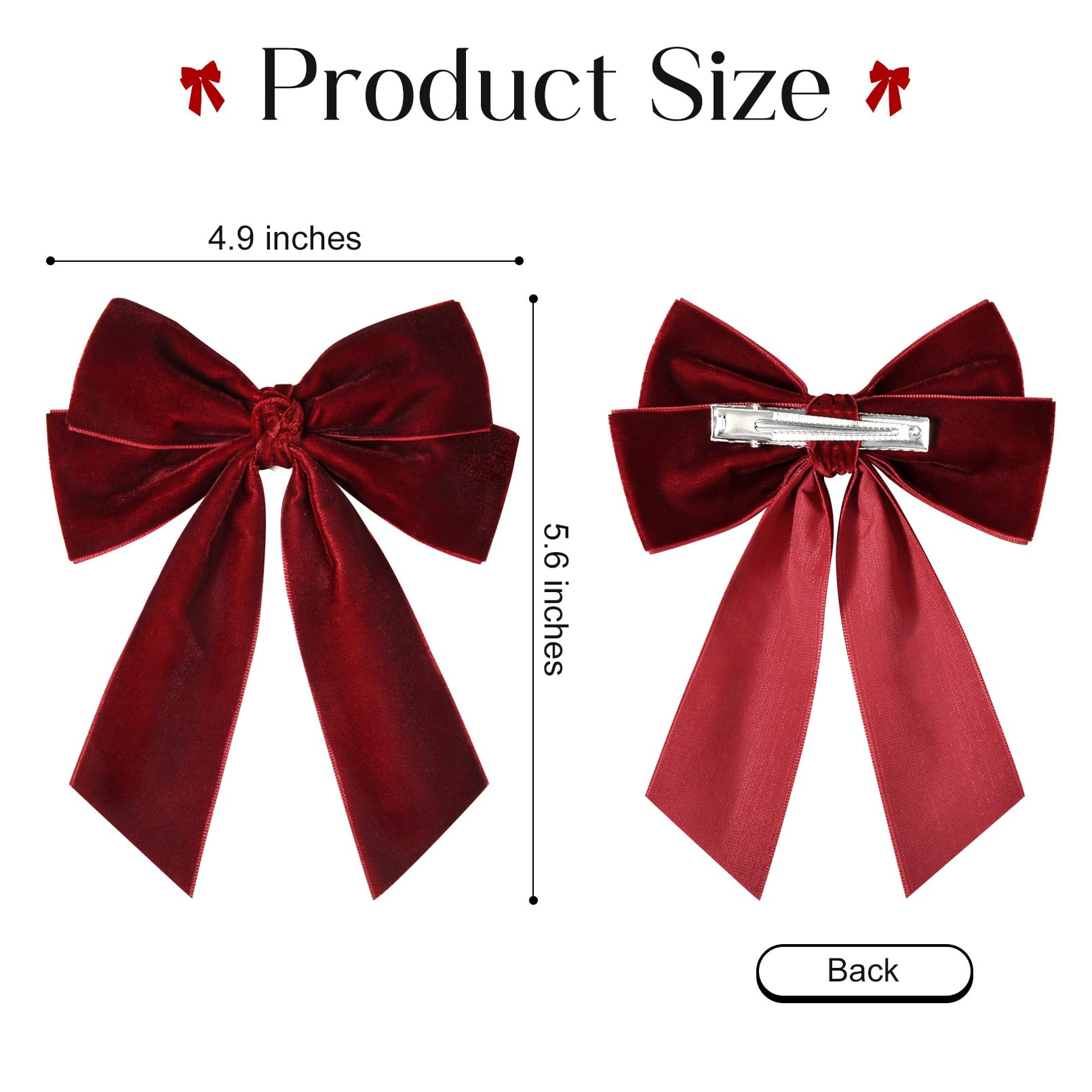 2Pcs Velvet Hair Bow Red Bow Hair Ribbon Clips For Women Girls Fall Alligator Hair Clips Hair Accessories Toddlers Kids Teens