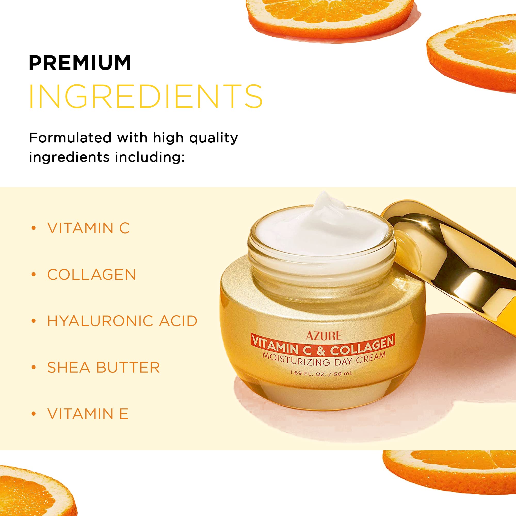 Azure Vitamin C & Collagen Day Cream - Anti-Aging, Brightening Moisturizer - Reduces Fine Lines, Made In Korea - 50Ml / 1.69 Fl.