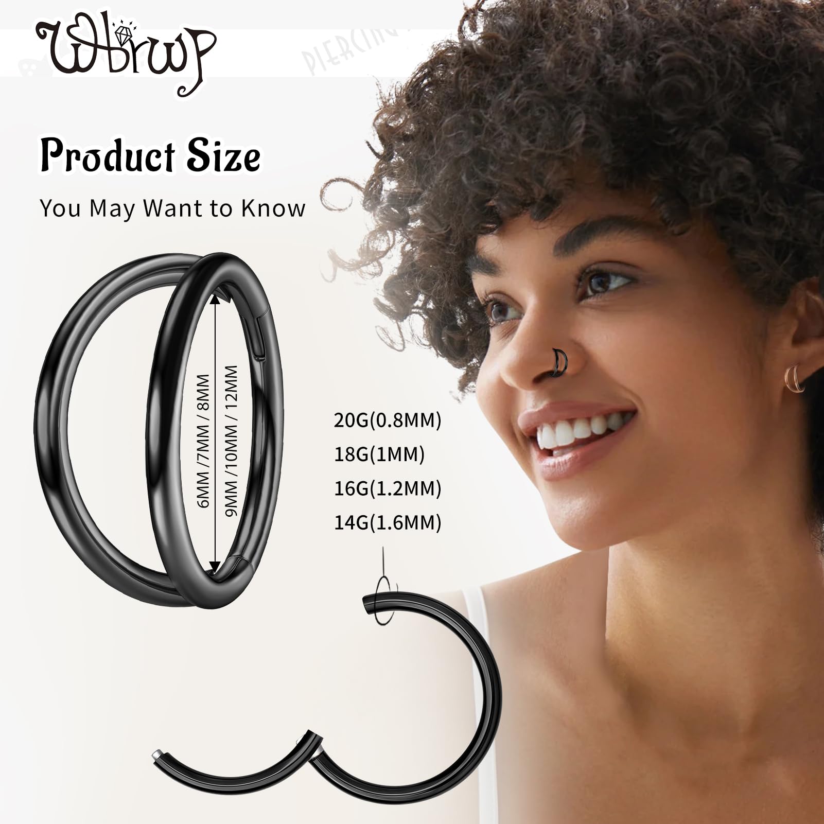 WBRWP Nose Ring Lip Rings Septum-Clicker : Double Ring Open Stacked Silver Ring 20G 8mm 316L Surgical Steel Sleeper Earring Heli