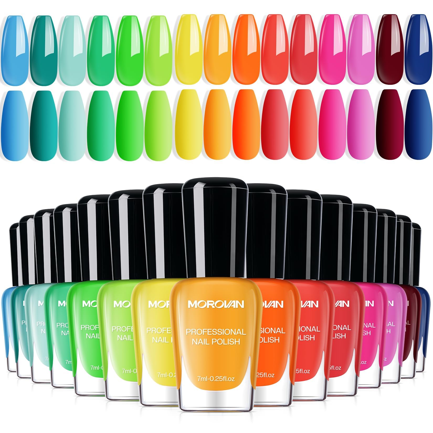Morovan Nail Polish Set Fingernail: Rainbow Quick Dry 15 Vibrant Colors Nail Polish Kit Neno Regular Nail Polish Bulk 0.25 oz Fi