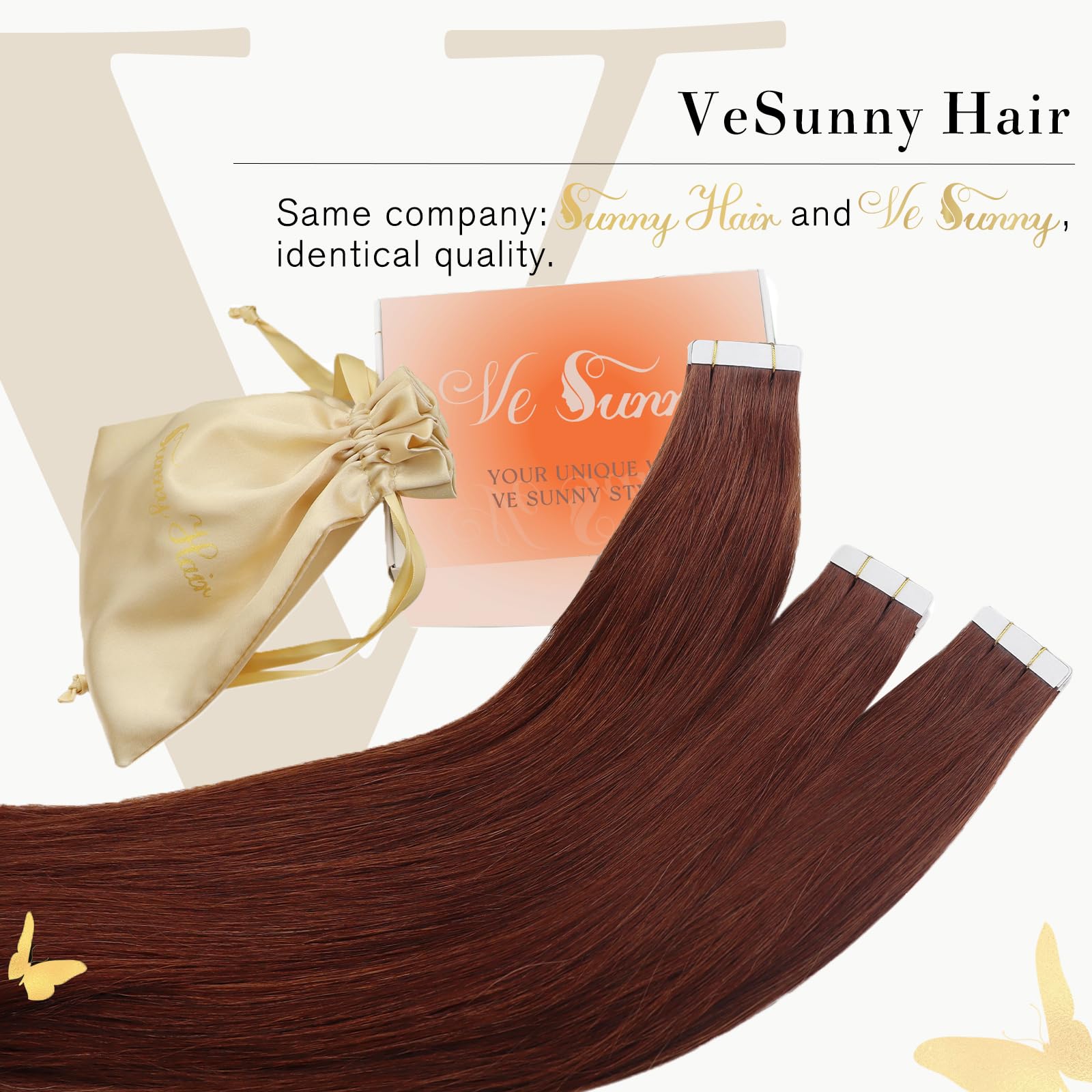 Ve Sunny Auburn Tape In Hair Extensions Remy Hair Tape In Extensions Human Hair Red Auburn Tape In Real Human Hair Extensions Se