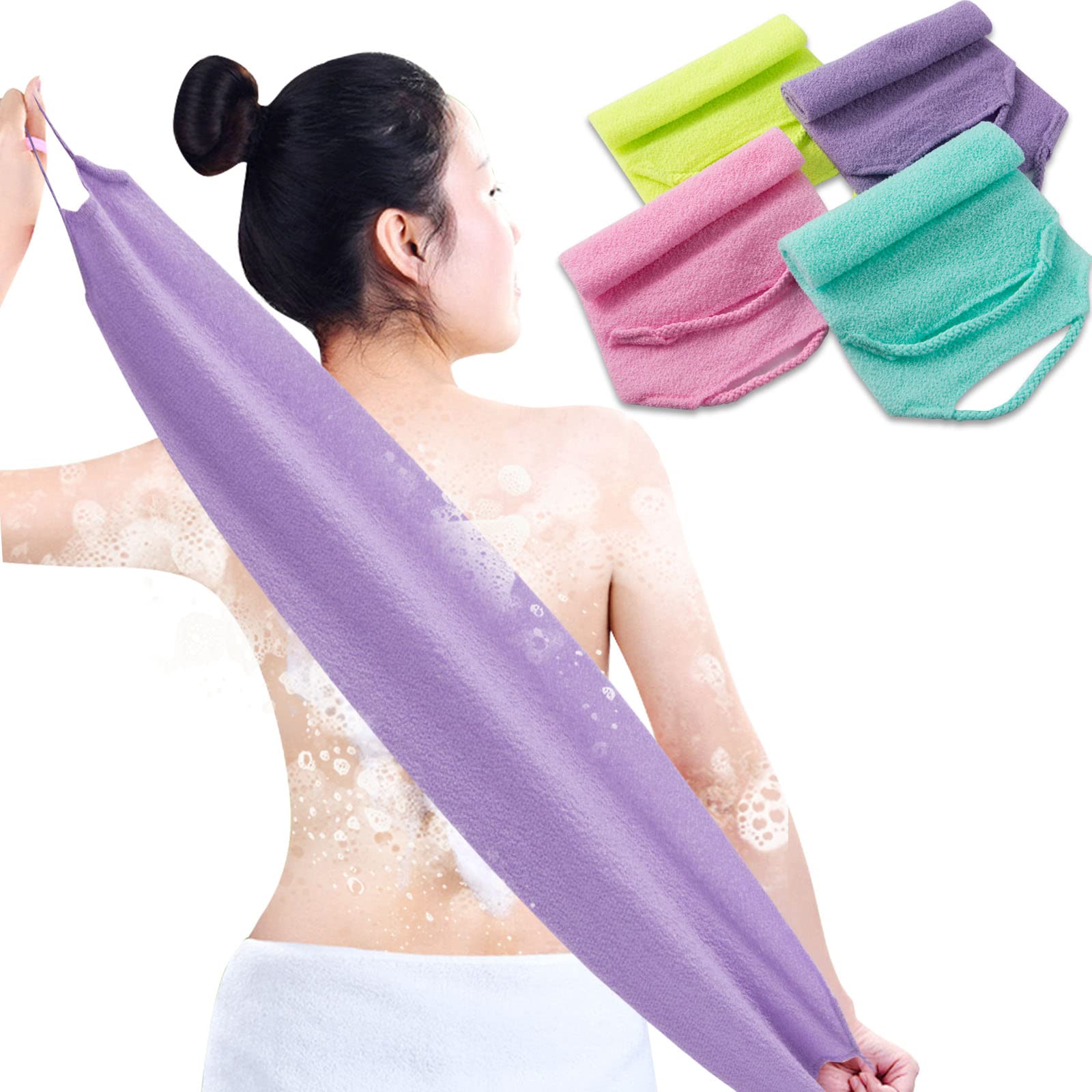 4 Pcs Exfoliating Back Scrubber With Handles,Nylon Back Exfoliator Extended Length Back Washers Stretchable Exfoliating Washclot
