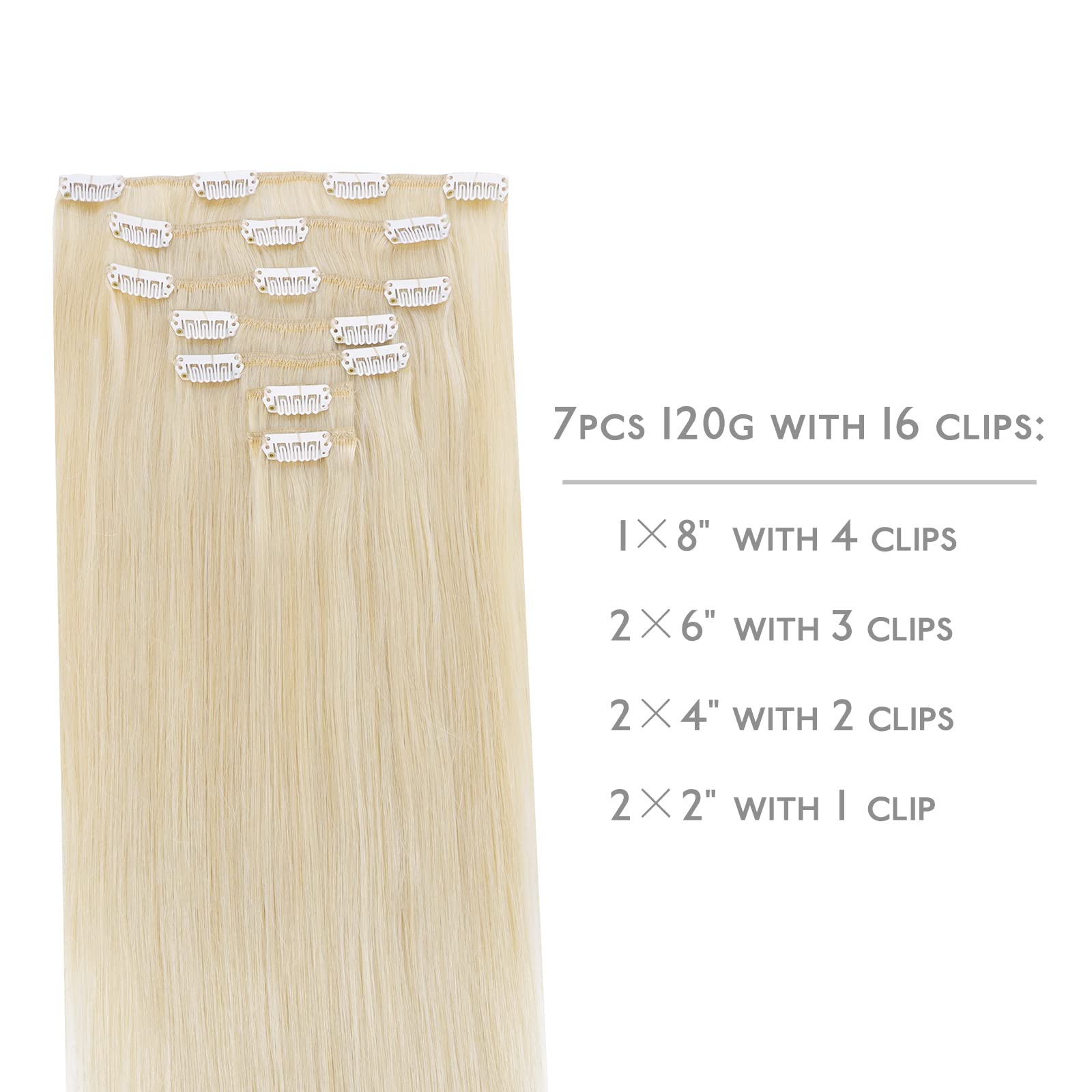 Wennalife Clip In Hair Extensions Real Human Hair, 22 Inch 120G 7Pcs Platinum Blonde Hair Extensions Clip In Human Hair Remy Cli