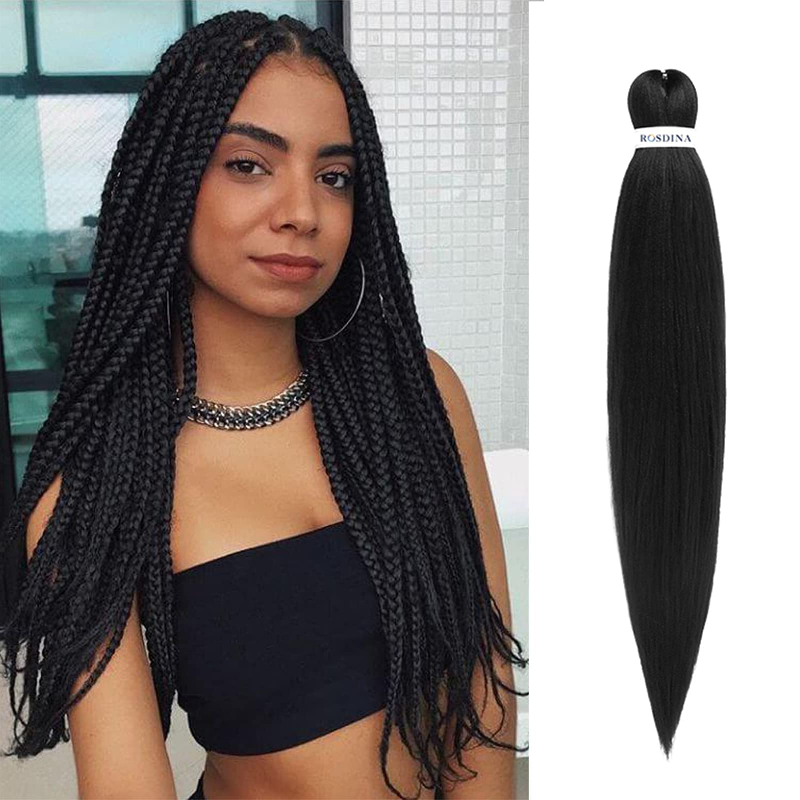 Rosdina Pre-Stretched Braiding Hair - 26 Inch 8 Packs Dark Brown Super Long Braiding Hair For Twist Or Box Braids, Yaki Texture
