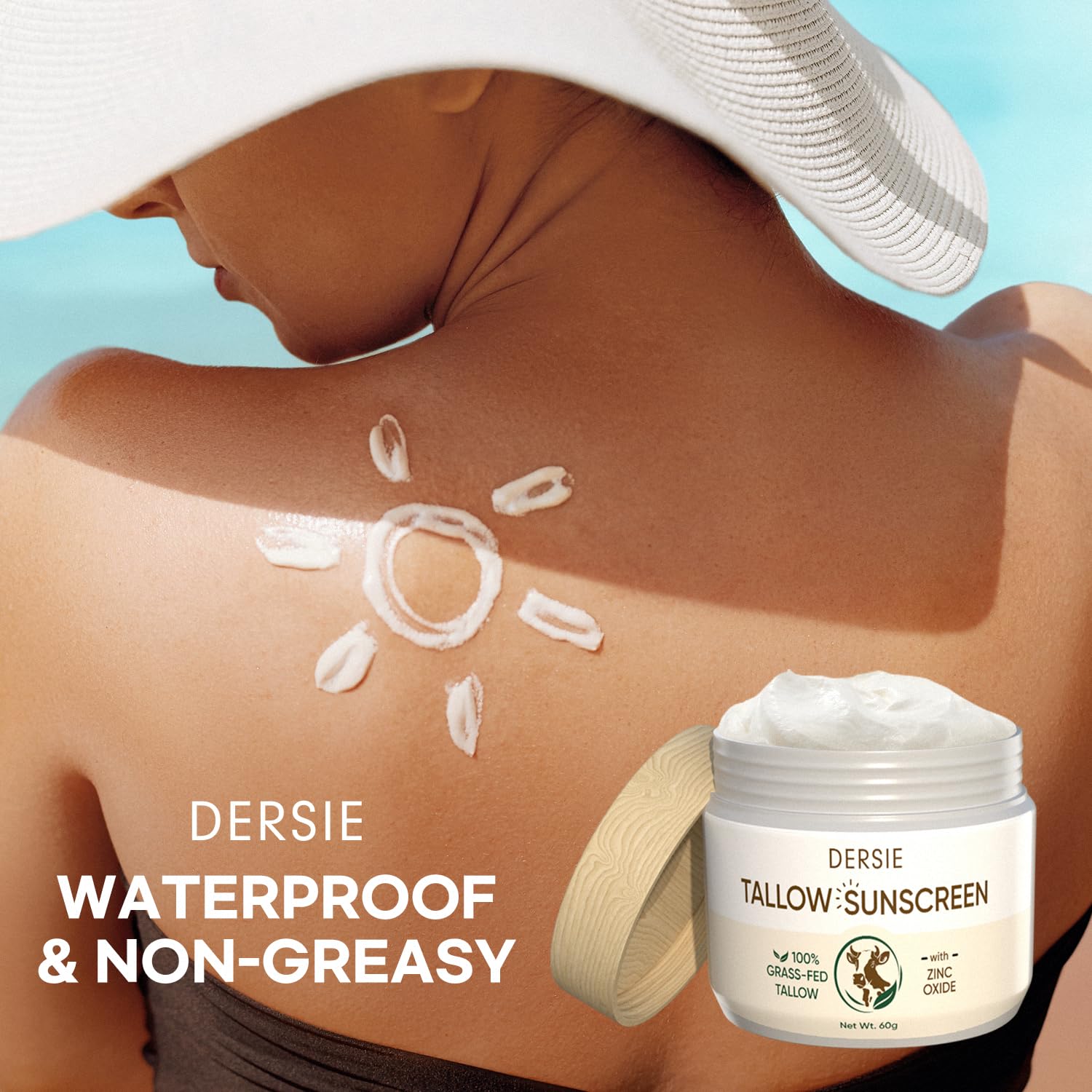 Beef Tallow Sunscreen With Zinc Oxide: Tallow & Zinc Oxide Instant Sun Protection - Non Greasy Formula With Beeswax, Red Raspber