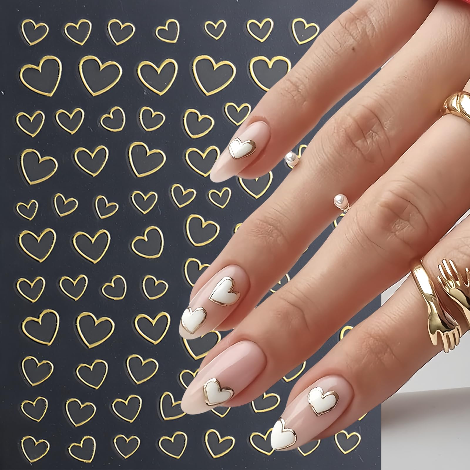 Valentine'S Day Nail Art Sticker Heart Nail Decals 3D Self Adhesive Hollow Heart Nail Art Sticker Black Gold Silver Rose Gold Lo