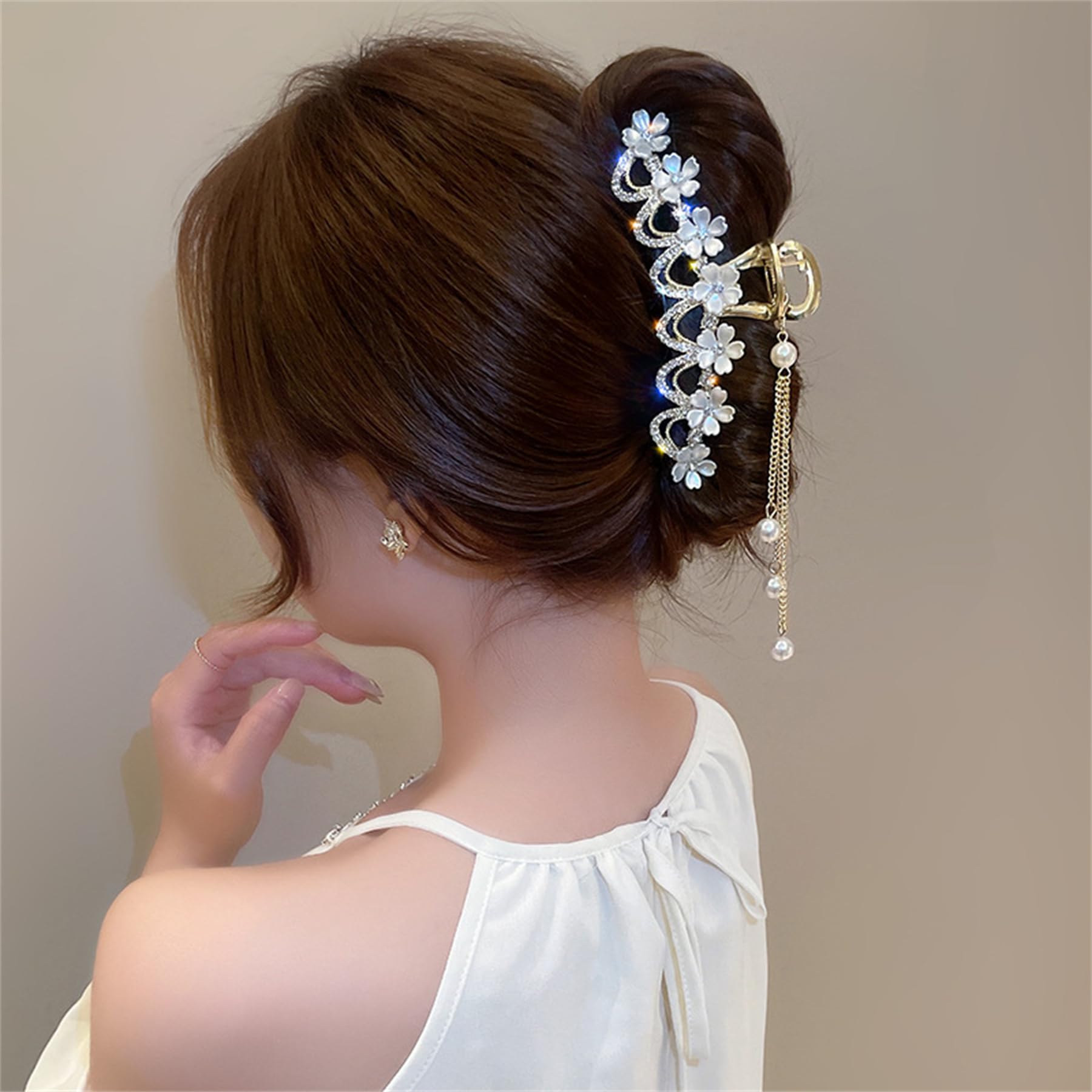 Hair Claws Clips Flower French Style Pearl Rhinestone Twist Banana Hairpins Hair Accessories For Women #29
