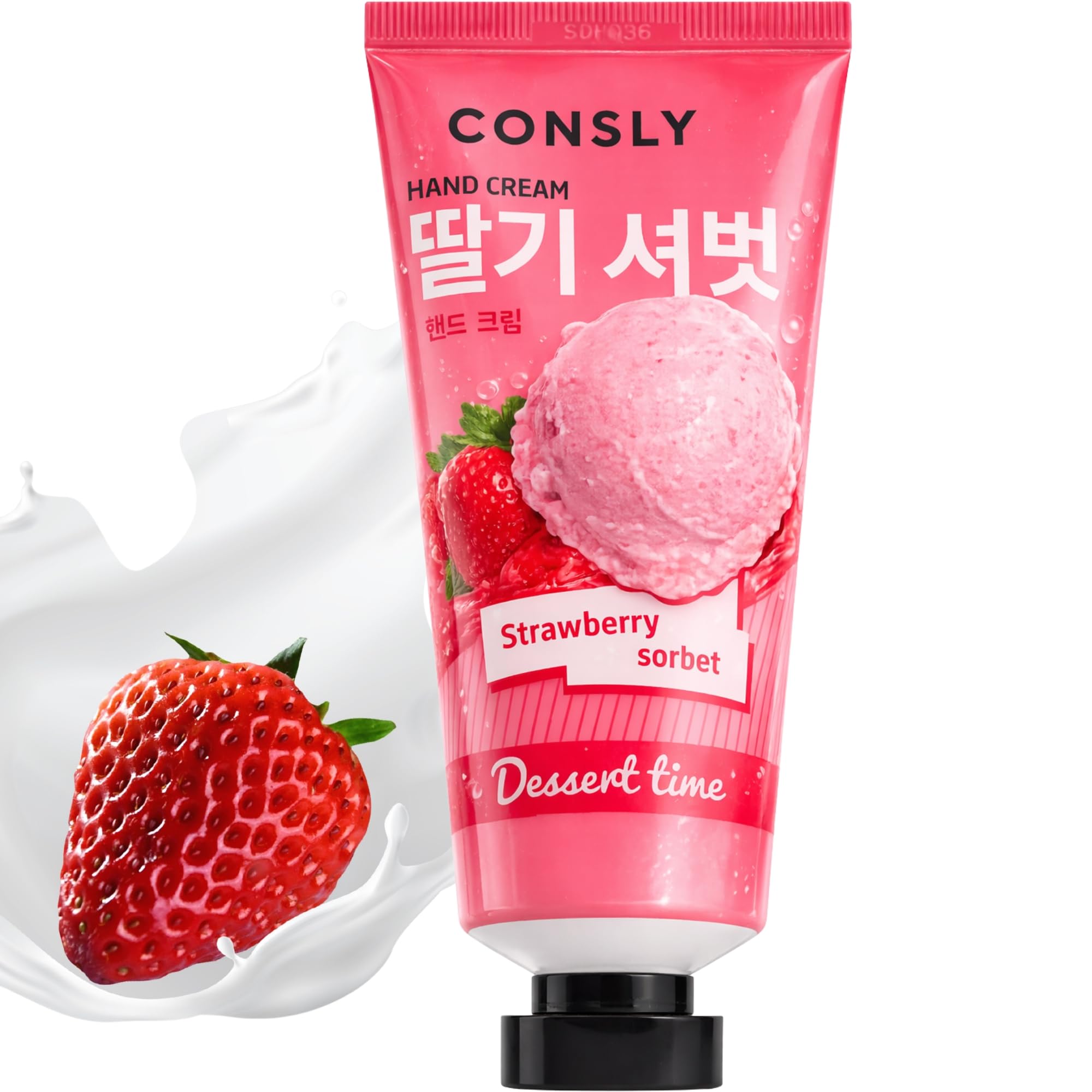 CONSLY Dessert Time Strawberry Sorbet Hand Cream | Korean Moisturizing Hand Cream with Strawberry Extract | Softening & Nourishi