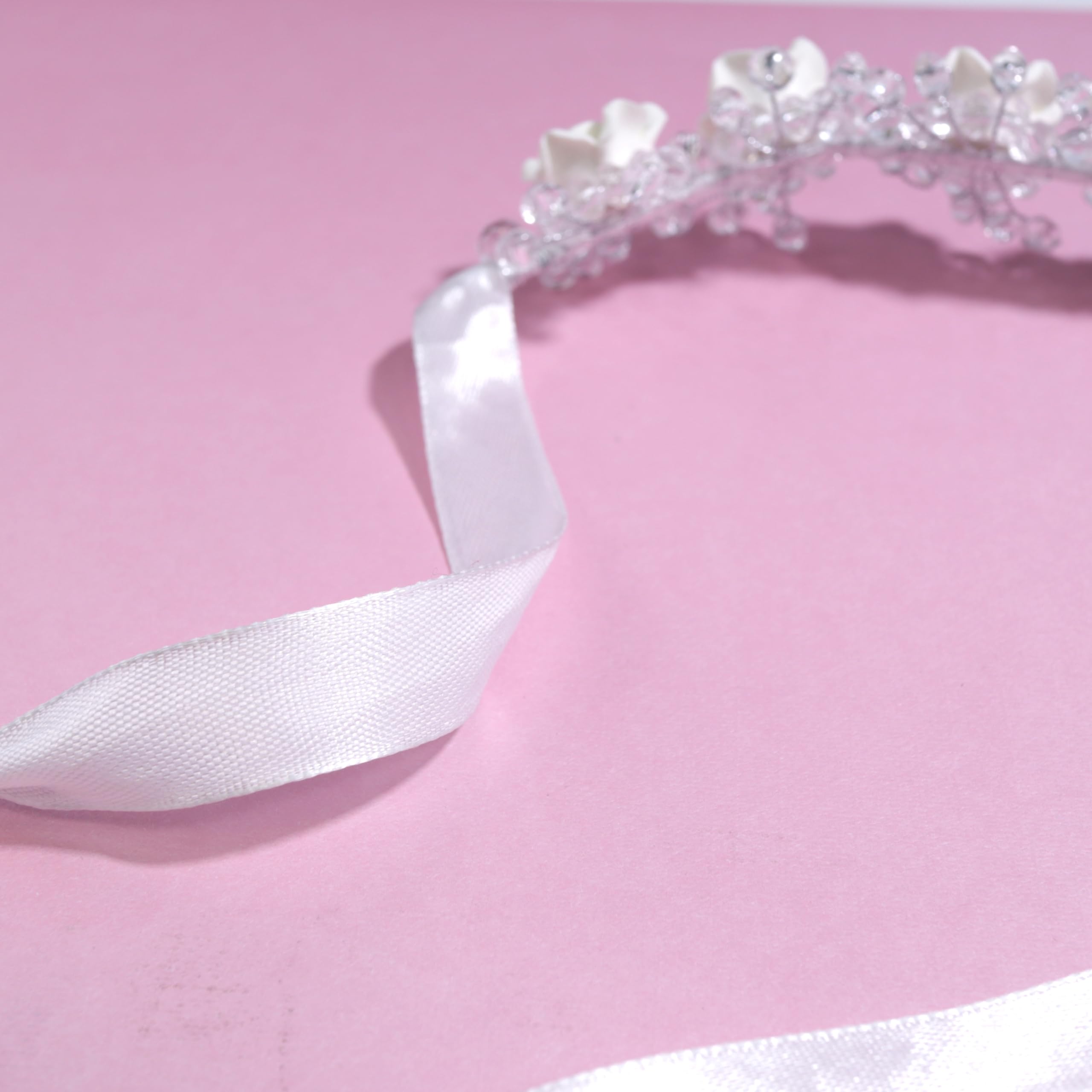 Needzo First Communion Flower Headband with Ribbon Hair Accessory, Perfect for Weddings and Special Occasions, One Size Fits Mos