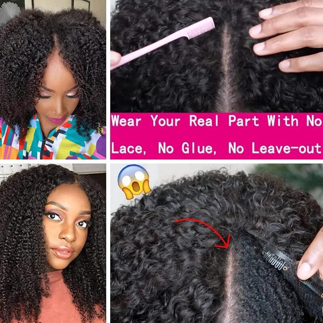 Unice 22 Inch Curly V Part Wig Human Hair No Leave Out 180% Density Upgrade U Part Wigs With Clips Glueless Wig Human Hair For W