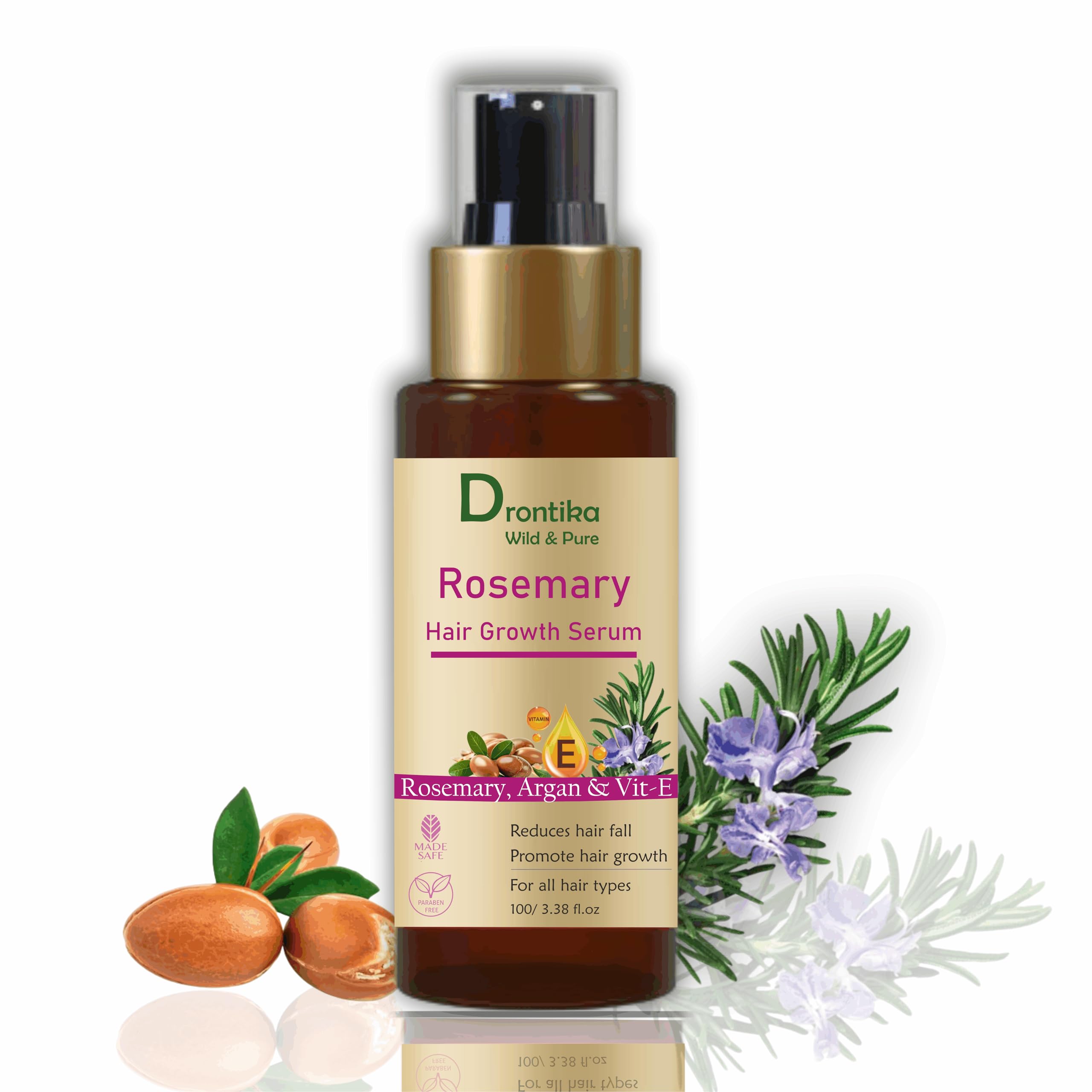 Drontika Wild & Pure Rosemary Hair Scalp Serum With 80% Pure Rosemary, 10% Argan Oil, & 5% Vitamin E | Controls Hair Fall | Incr