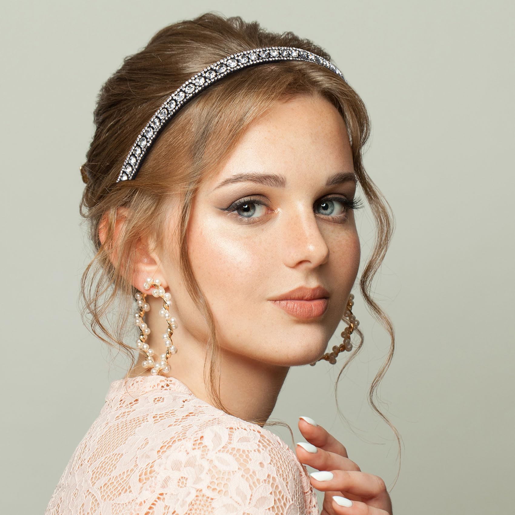 Hinzic Non-Slip Rhinestone Headbands For Women, Sparkling Crystal Hair Bands For Bridal Wedding, Bling Diamond Hair Styling Clip