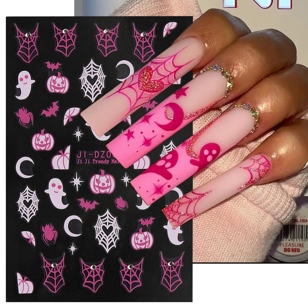 Halloween Nail Art Stickers Decals Ghost Spider Web Crystal Nail Decals 3Pcs Pumpkin Ghost 3D Self-Adhesive Halloween Nail Art S