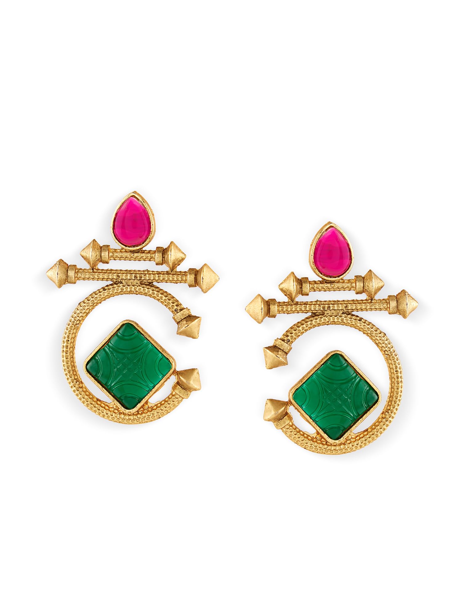 Zaveri Pearls Green & Pink Stones Embellished Fusion Style Dangle Earring For WomenZpfk18953