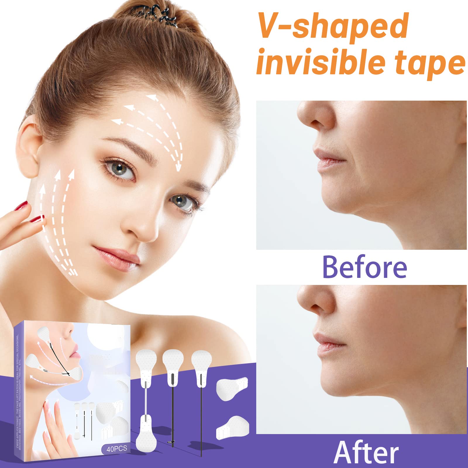 Face Lift Tape-40 Pcs Invisible Face Tape With Lifting Ropes Face Lifting Strips