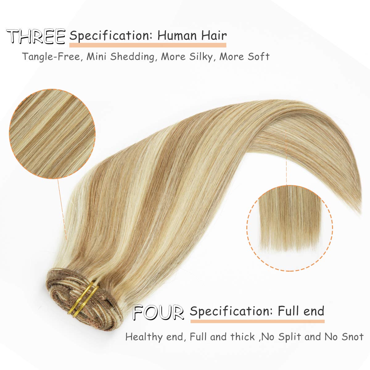 Caliee 120G Clip In Hair Extensions Human Hair For Women Double Weft Lace Clip In Golden Brown #10 Mixed Bleach Blonde #613 Colo