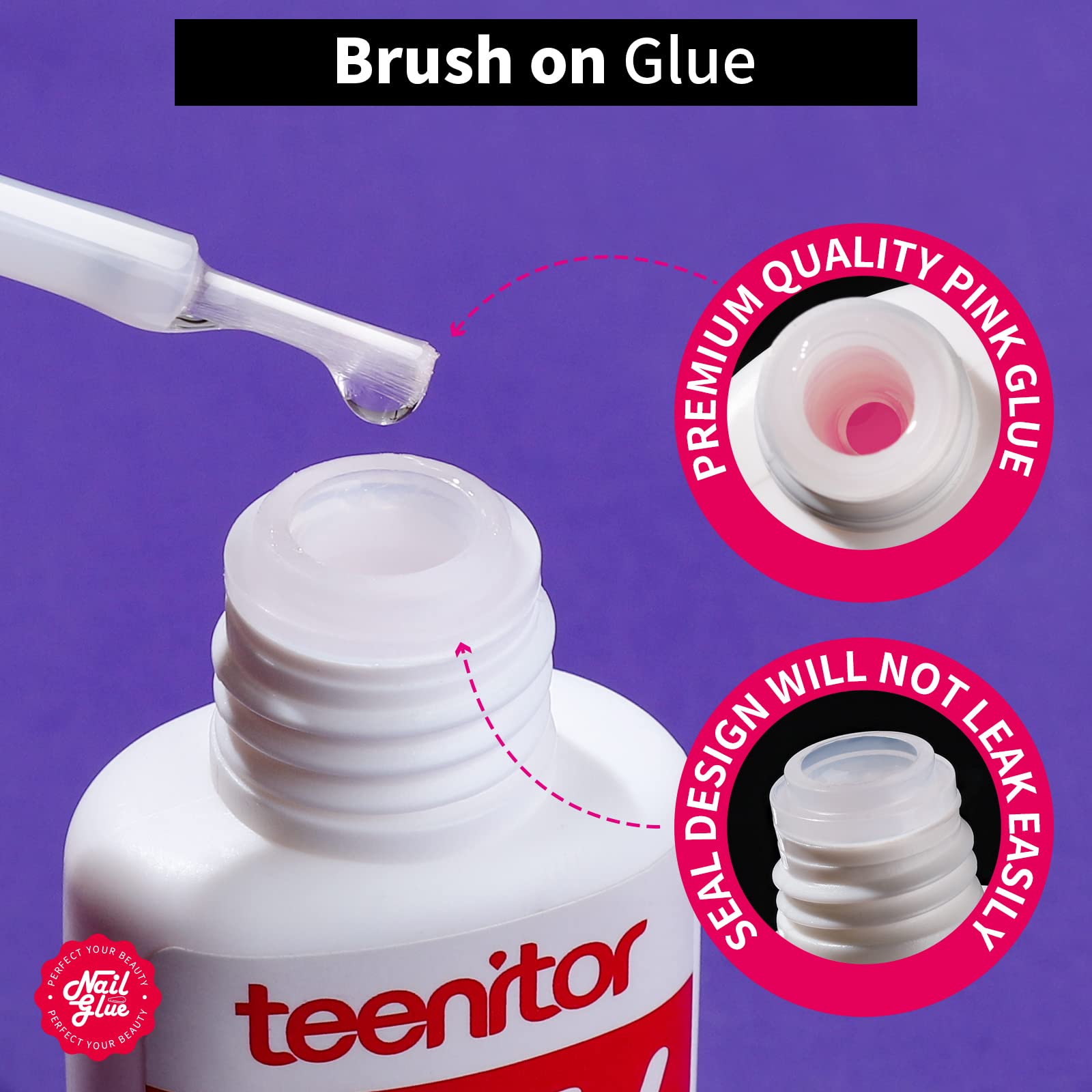 Teenitor Nail Glue For Press Ons, 3 Pack Best Nail Glue For Gel Tips With Nail Files, Super Strong Nail Glue For Broken Nail Bru