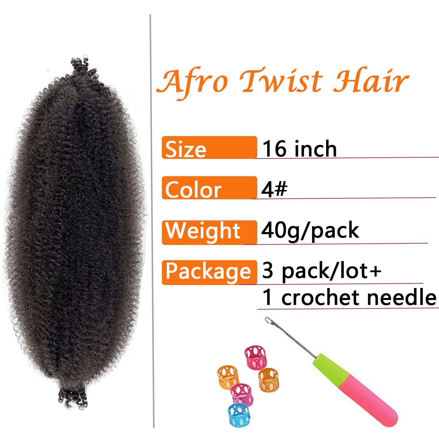Springy Afro Twist Hair 16 Inch 3 Packs Pre Fluffed Marley Twist Braiding Hair For Black Women (16 Inch, 4#)