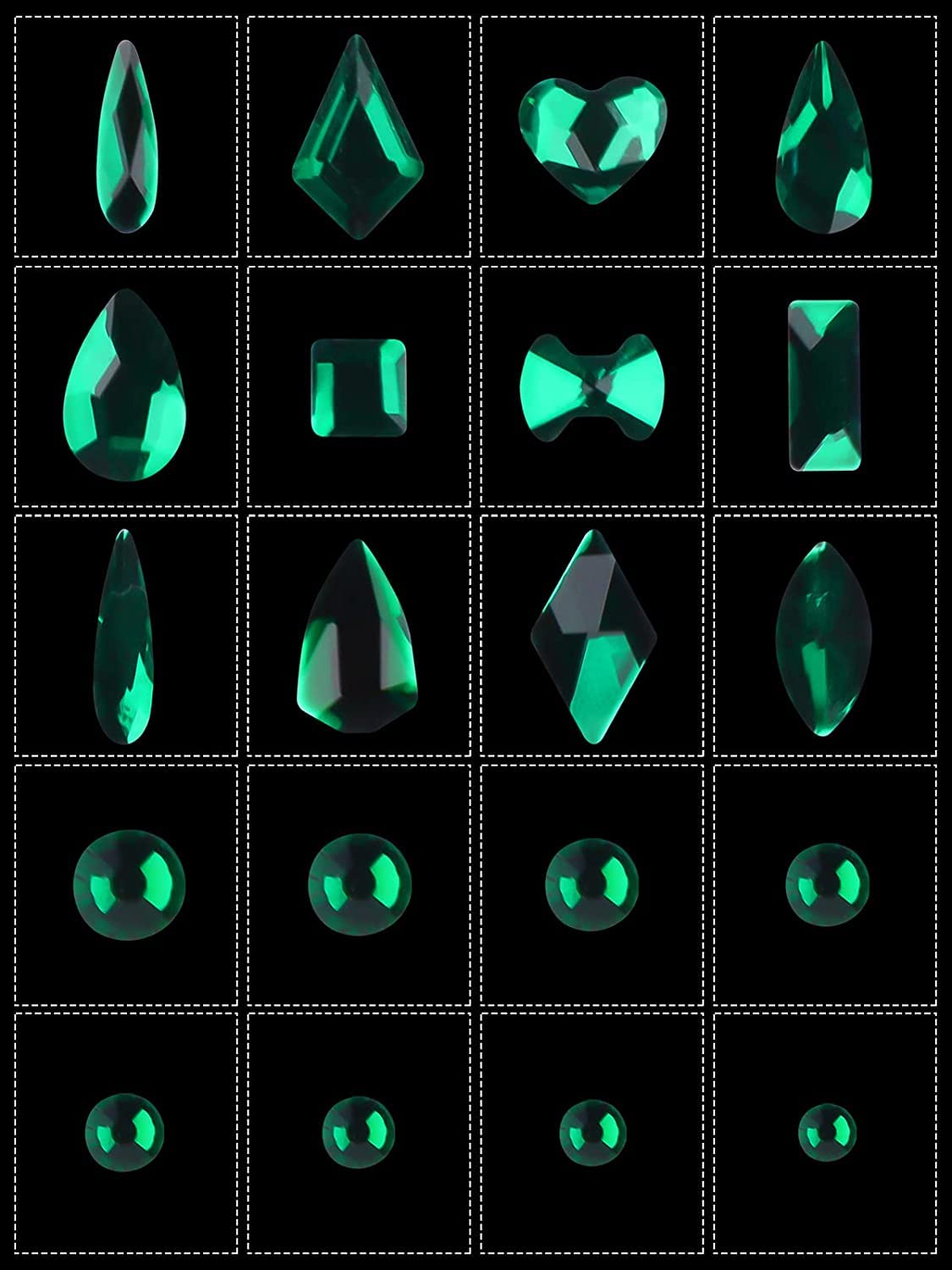 3100Pcs Green Rhinestones For Nail Ebanku 12 Types Of 600 Nail Diamonds +2500 Flat Rhinestones Kit St.Patrick'Sday Mixed Shape A
