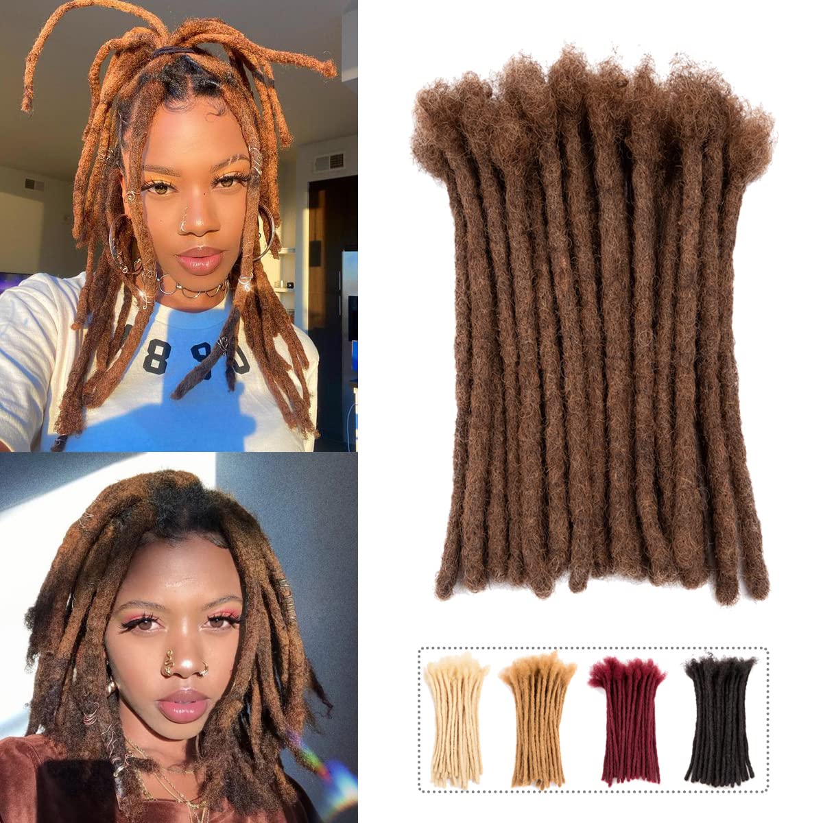 Teresa 8 Inch 40 Strands 100% Human Hair Dreadlock Extensions for Man/Women,Full Head Handmade Permanent Human Loc Extension (Wi