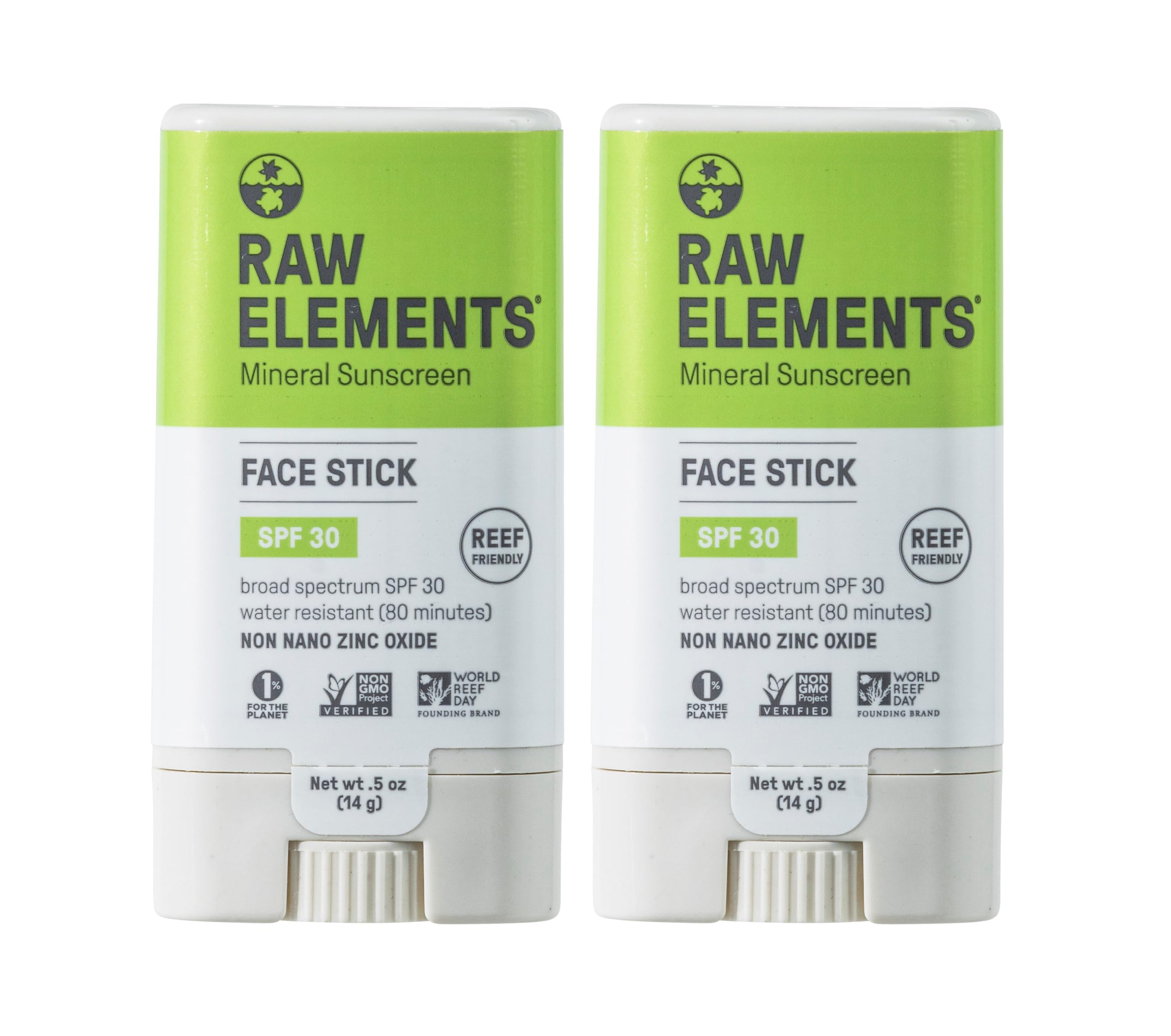 Raw Elements Face AllNatural Mineral Sunscreen Stick, 0.5 oz (2Pack)