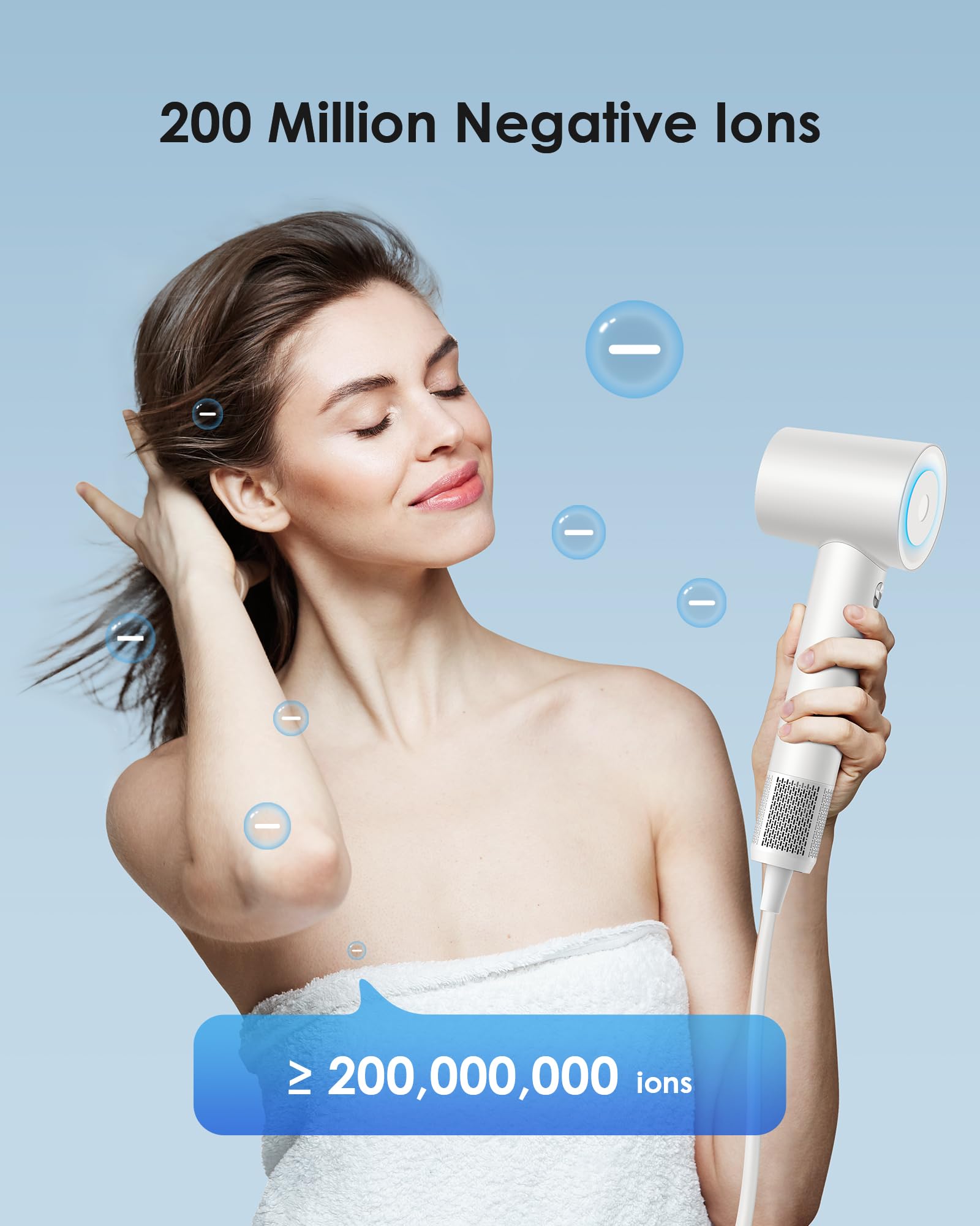 Hair Dryer, Zhiyangfei Negative Ion Blow Dryer For Women Men, 110, 000 Rpm Brushless Motor, 3 Heat Settings, 360 Rotating Magnet