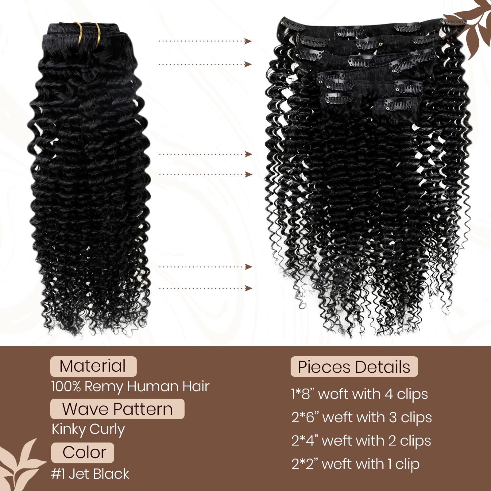 Hetto Curly Clip in Hair Extensions Human Hair Kinky Curly Hair Clip in Human Hair Extensions #1 Jet Black Jerry Curly Clip in E