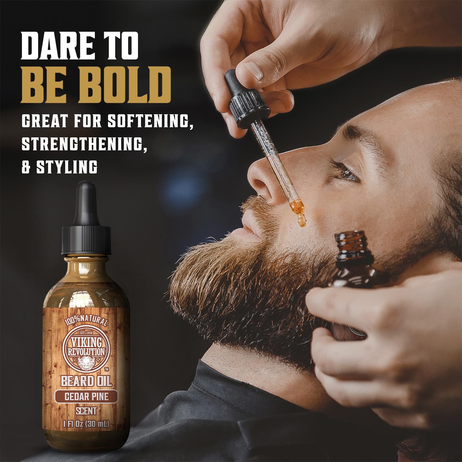 Viking Revolution Cedar and Pine Beard Oil for Men - Natural Argan and Jojoba Beard Softener, Conditioner for Strengthening and