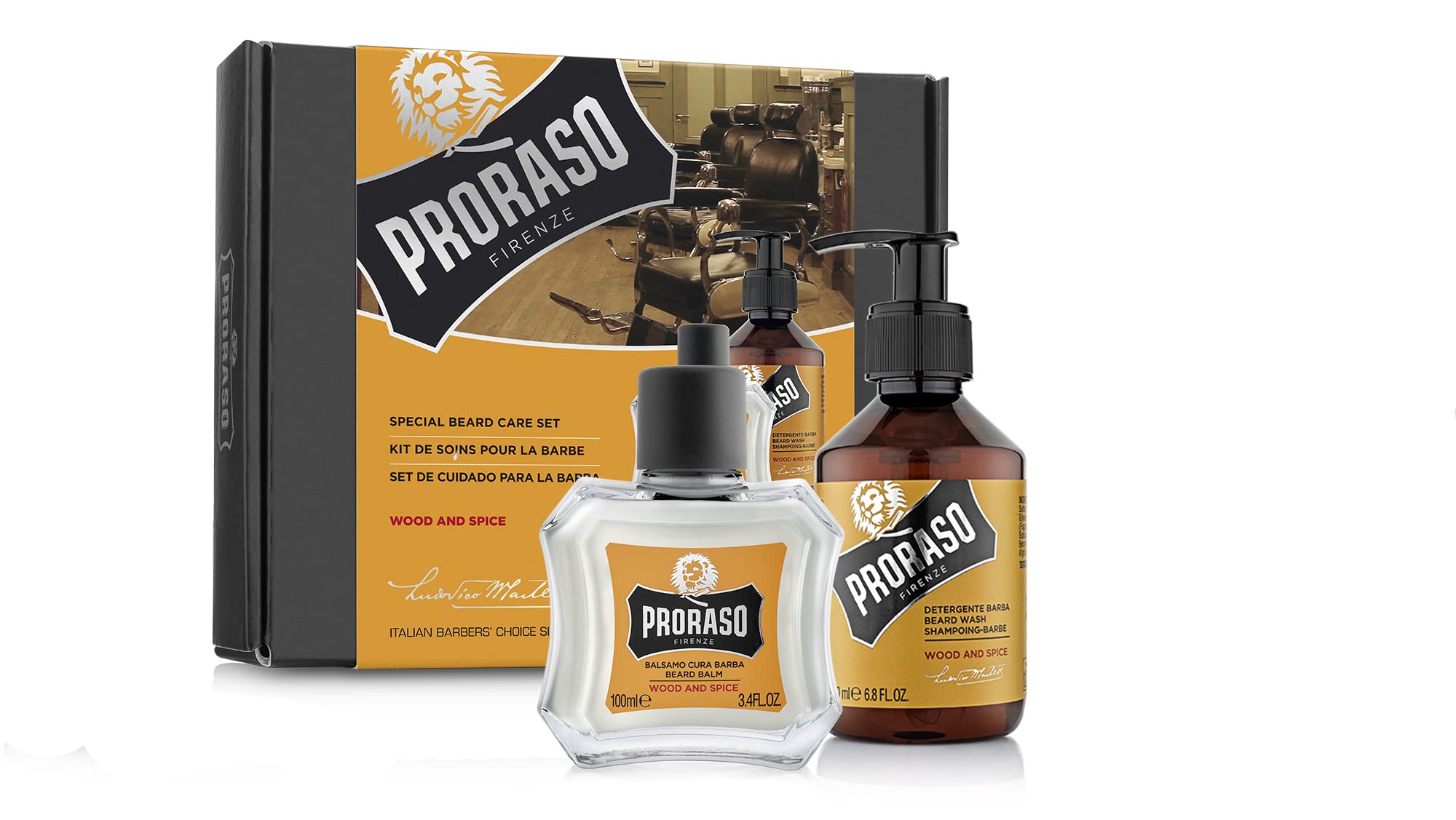Proraso Beard Care Kit For Men | Beard Wash & Beard Balm To Cleanse, Soften And Reduce Itch For New Or Short Beards | Wood & Spi