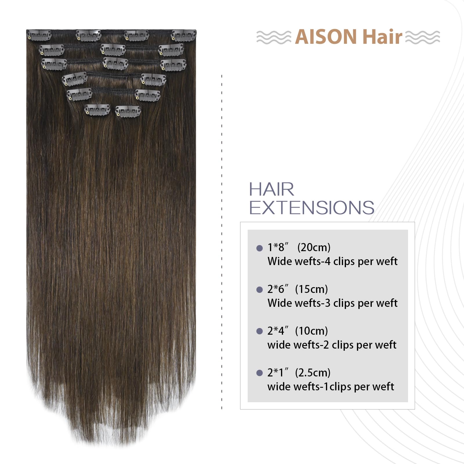 Aison Medium Brown Clip in Hair Extensions Real Human Hair 70G Chocolate Brown 12 Inches Remy Human Hair Extensions Clip ins Sof