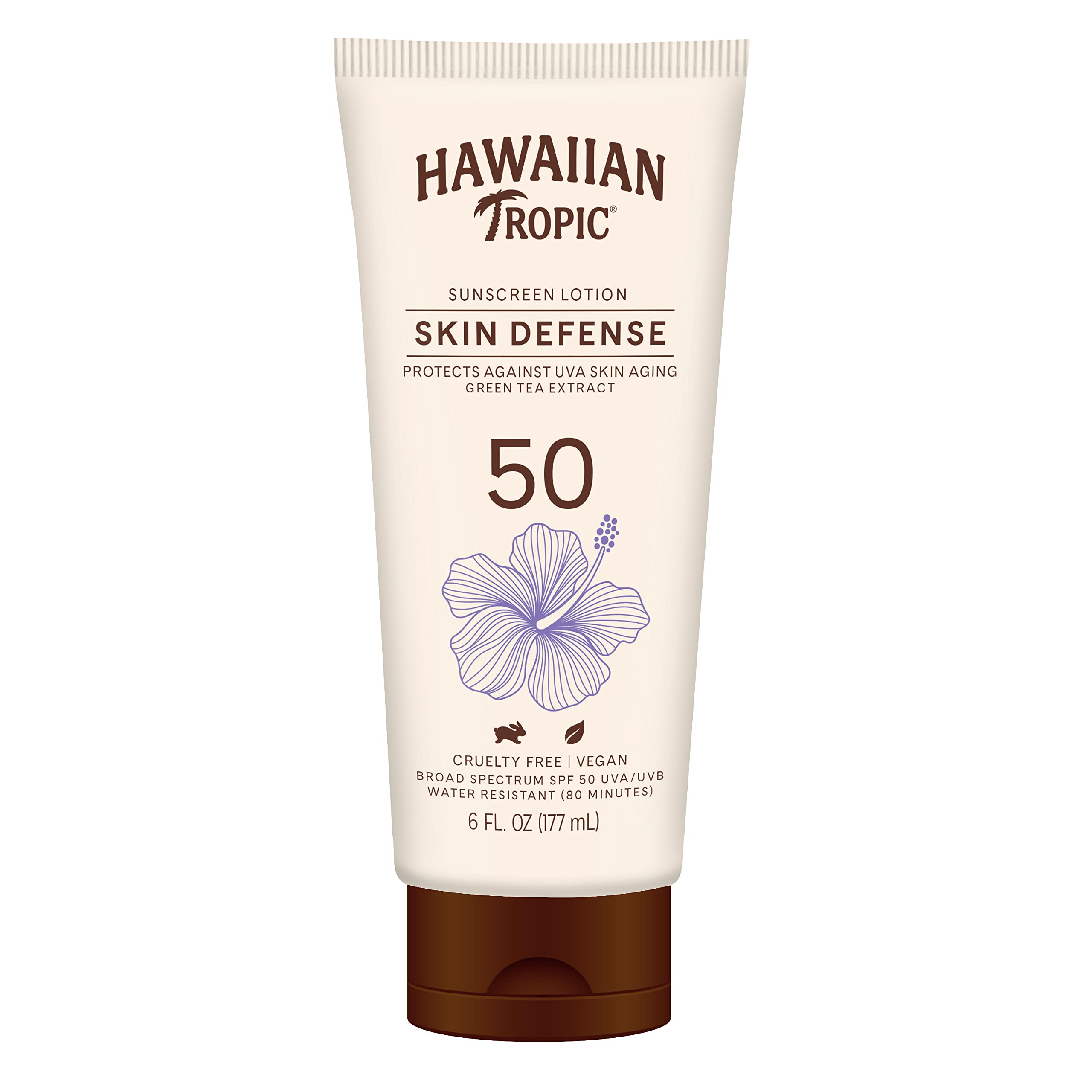 Hawaiian Tropic Skin Defense Sunscreen Lotion Spf 50, 6Oz | Spf 50 Sunscreen Lotion With Green Tea Extract, Sunscreen Body Lotio