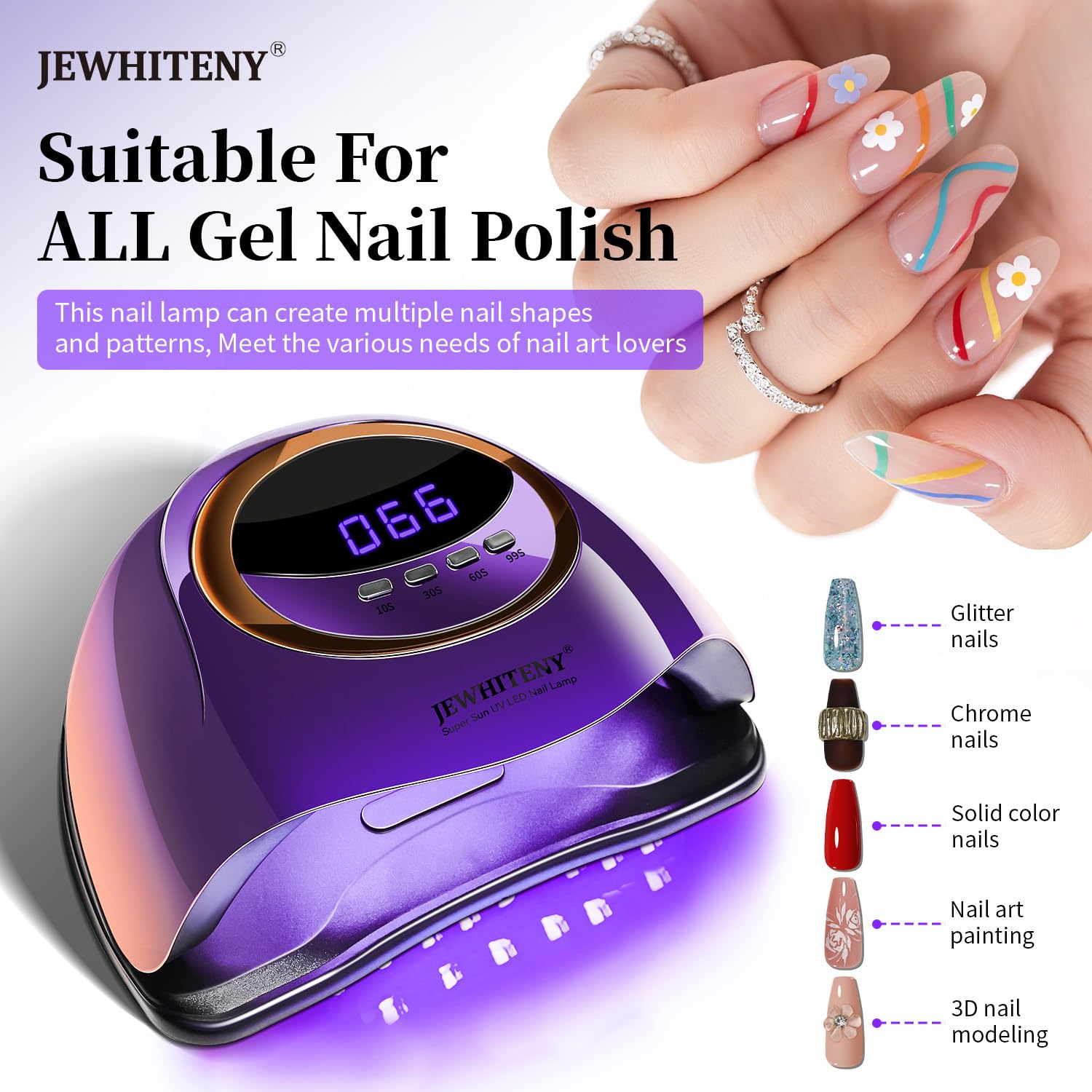 JEWHITENY Purple Fast U V Dryer for Gel Nail Polish:Gel Manicure U V Light with 4 Timers & Automatic Sensor Gel Nail Lamp Profes