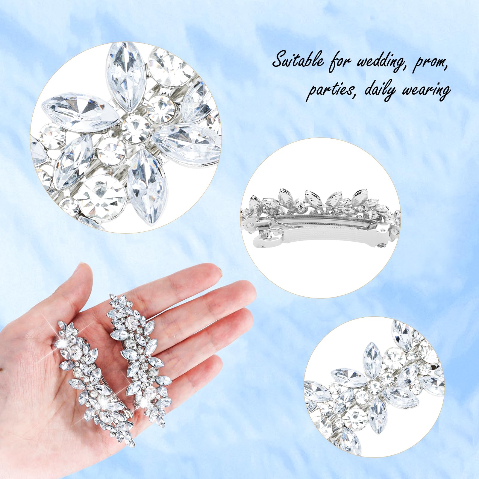 Whavel 4Pcs Silver Hair Clips Rhinestone Hair Clips Bride Rhinestone Barrettes Fancy Hair Clips Wedding Prom Formal Hair Accesso