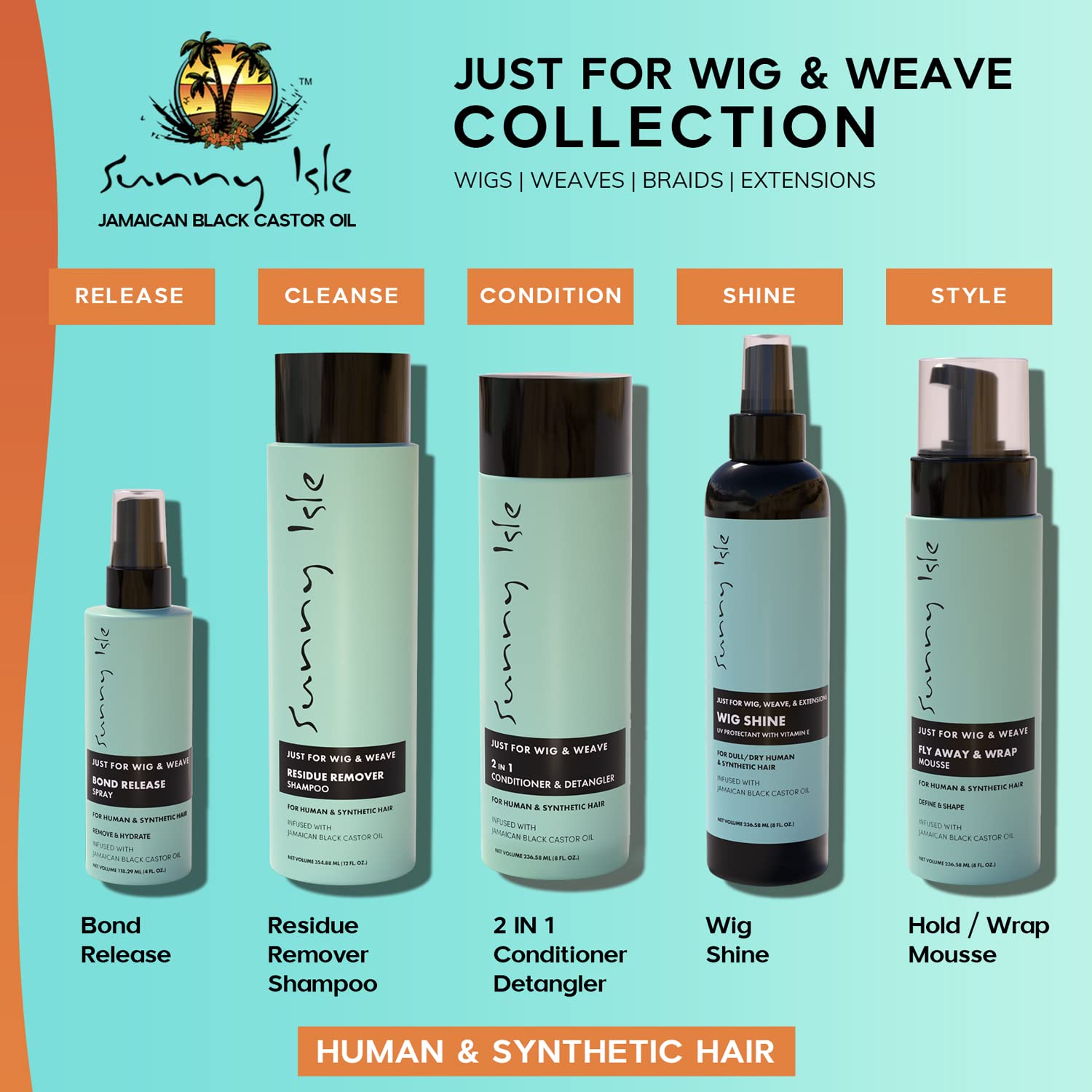 Sunny Isle Just for Wig, Weave, Braid, & Extensions 2N1 Conditioner and Detangler 8oz | For Synthetic & Natural Hair | Aloe Vera