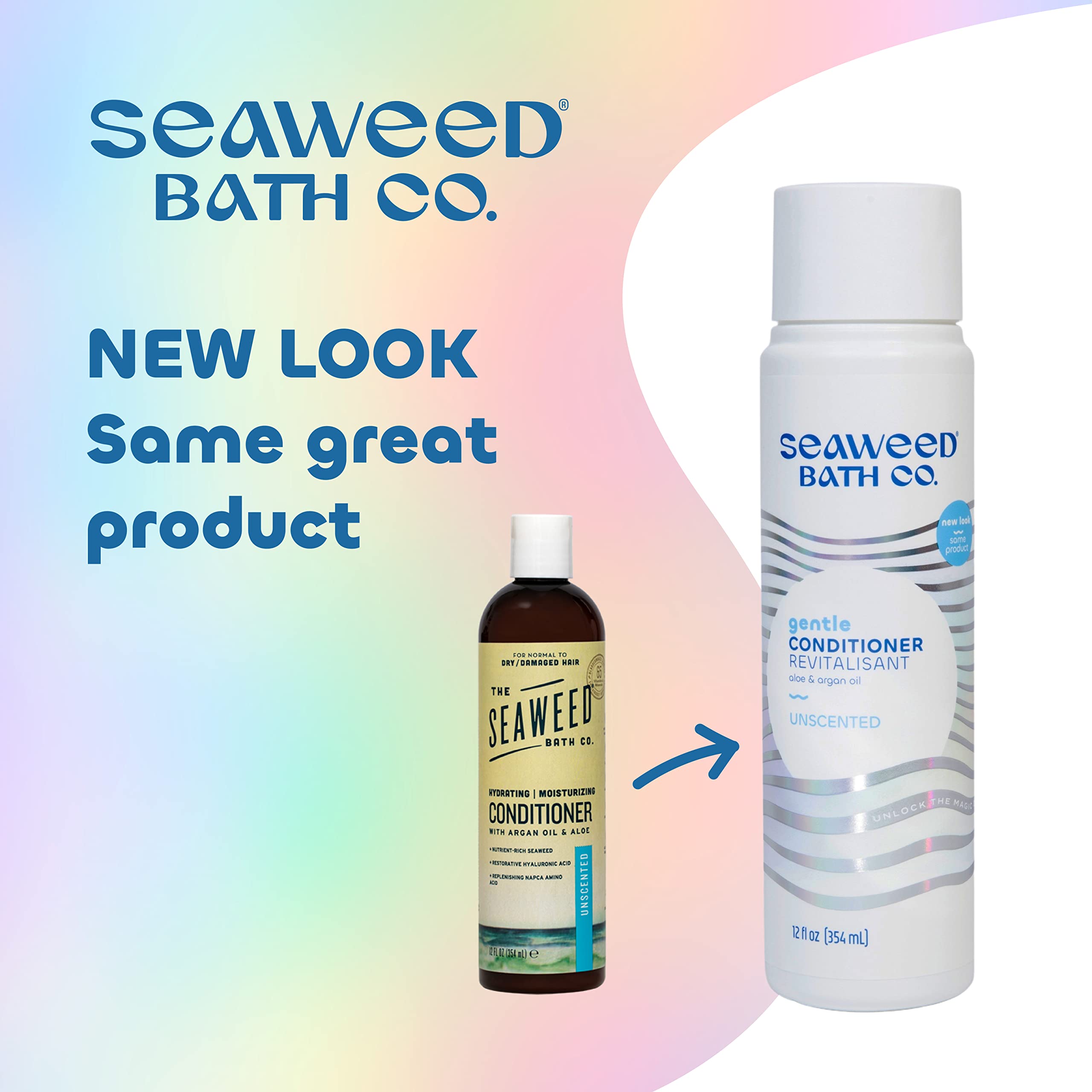 Seaweed Bath Co. Gentle Conditioner, Unscented, 12 Ounce, Sustainably Harvested Seaweed, Aloe, Argan Oil, For Sensitive Scalps