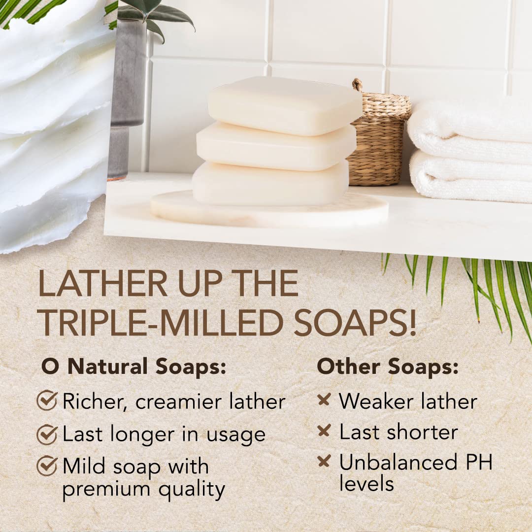 O Naturals 3-Pack Organic Coconut & Shea Butter Soap Bar 4oz each Set - 100% Vegan Cold Process Scented Premium Essential Handma