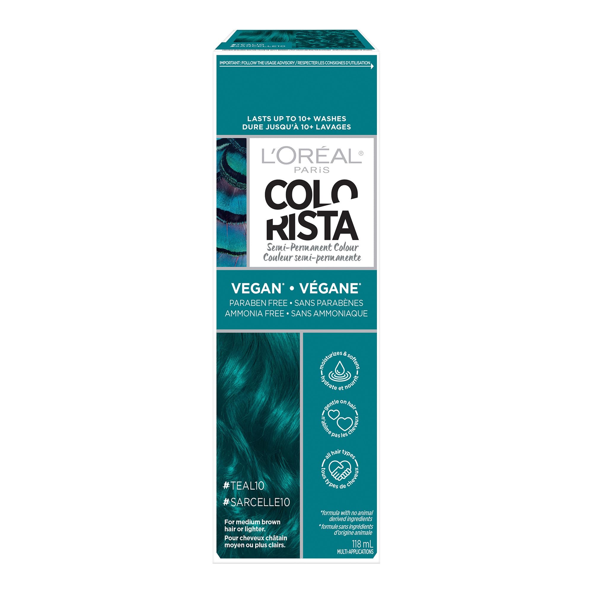 LOreal Paris Colorista Semi Permanent Hair Color for Brunettes, Color Depositing Hair Mask Formula, Teal