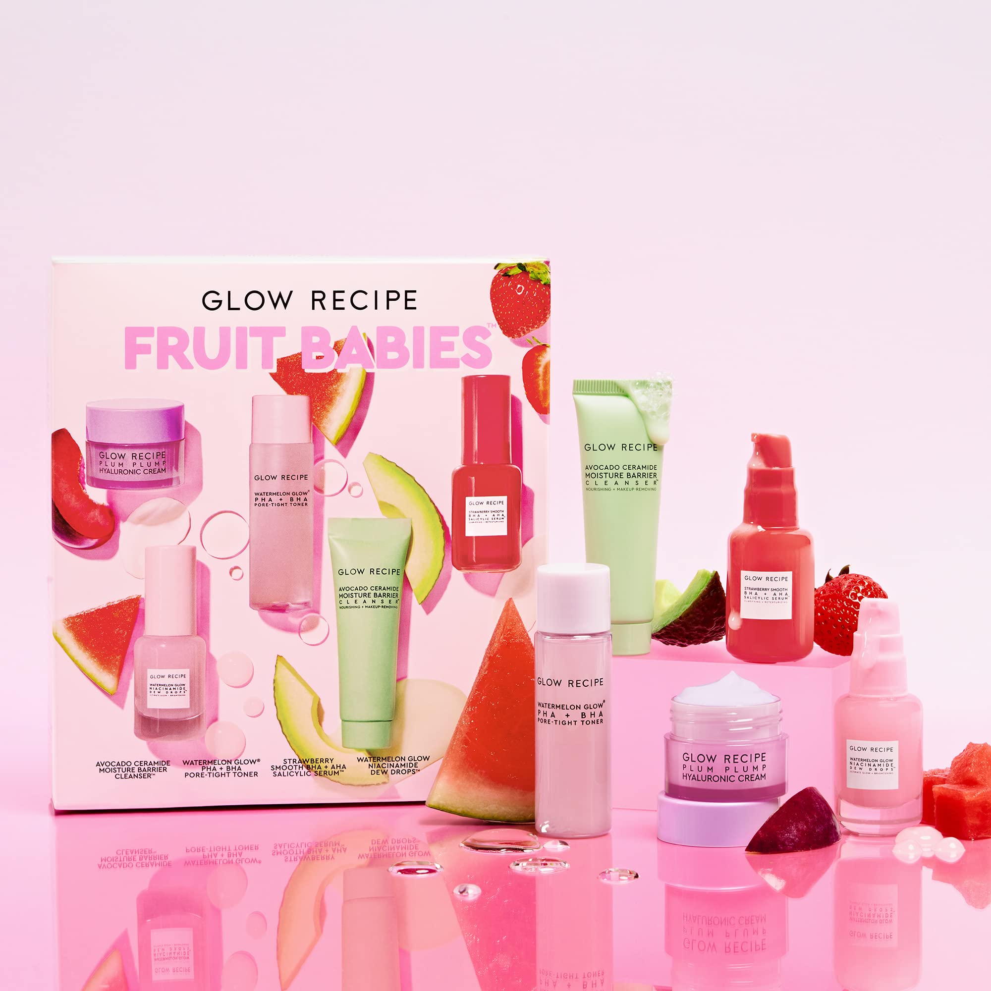glow Recipe - Fruit Babies Bestsellers Kit - Mini Travel Size Beauty Essentials - Avocado Foam cleanser, Niacinamide Dew Drops S